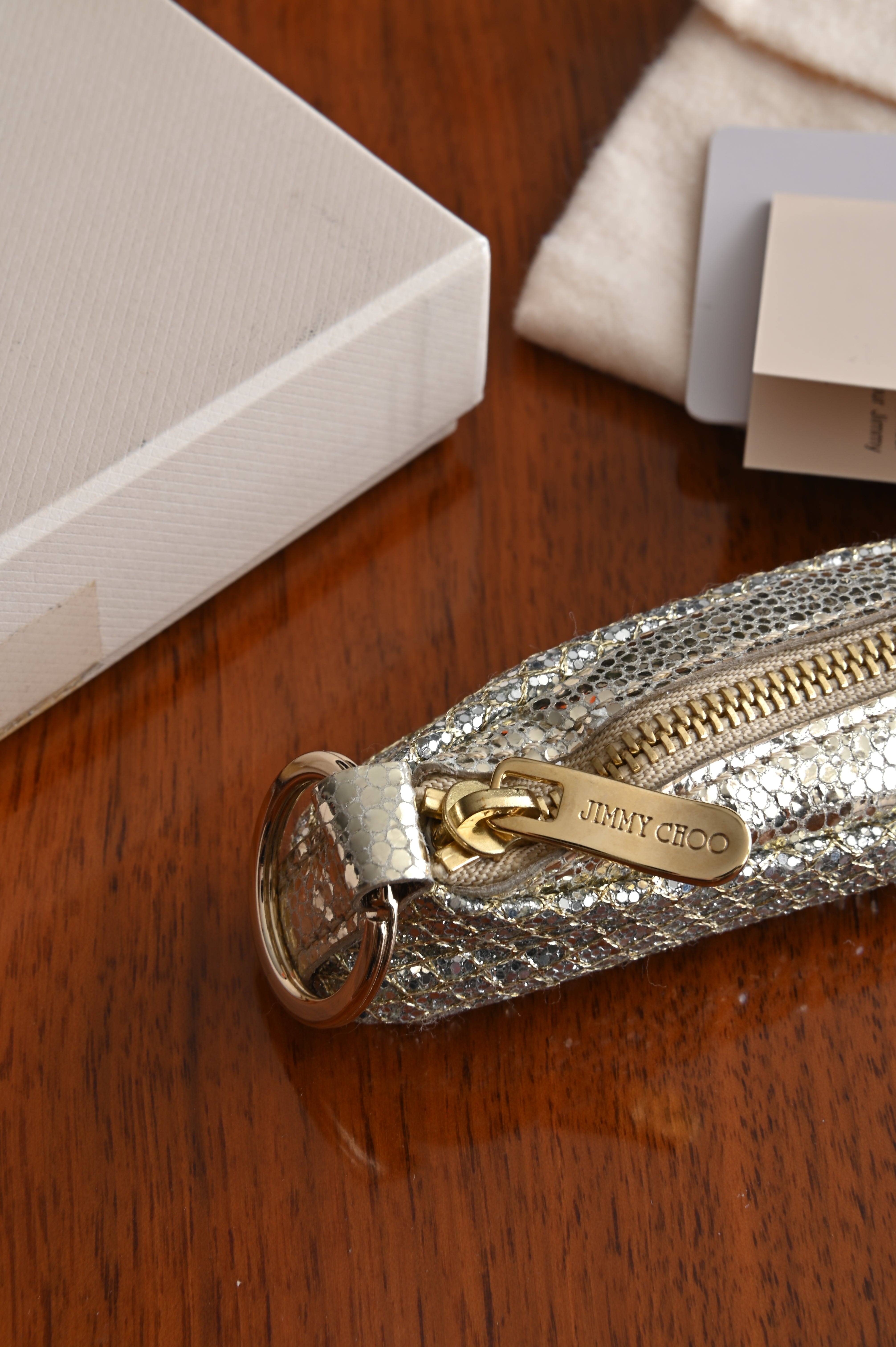 Jimmy Choo Glitter Coin Purse Shoe Keychain logo