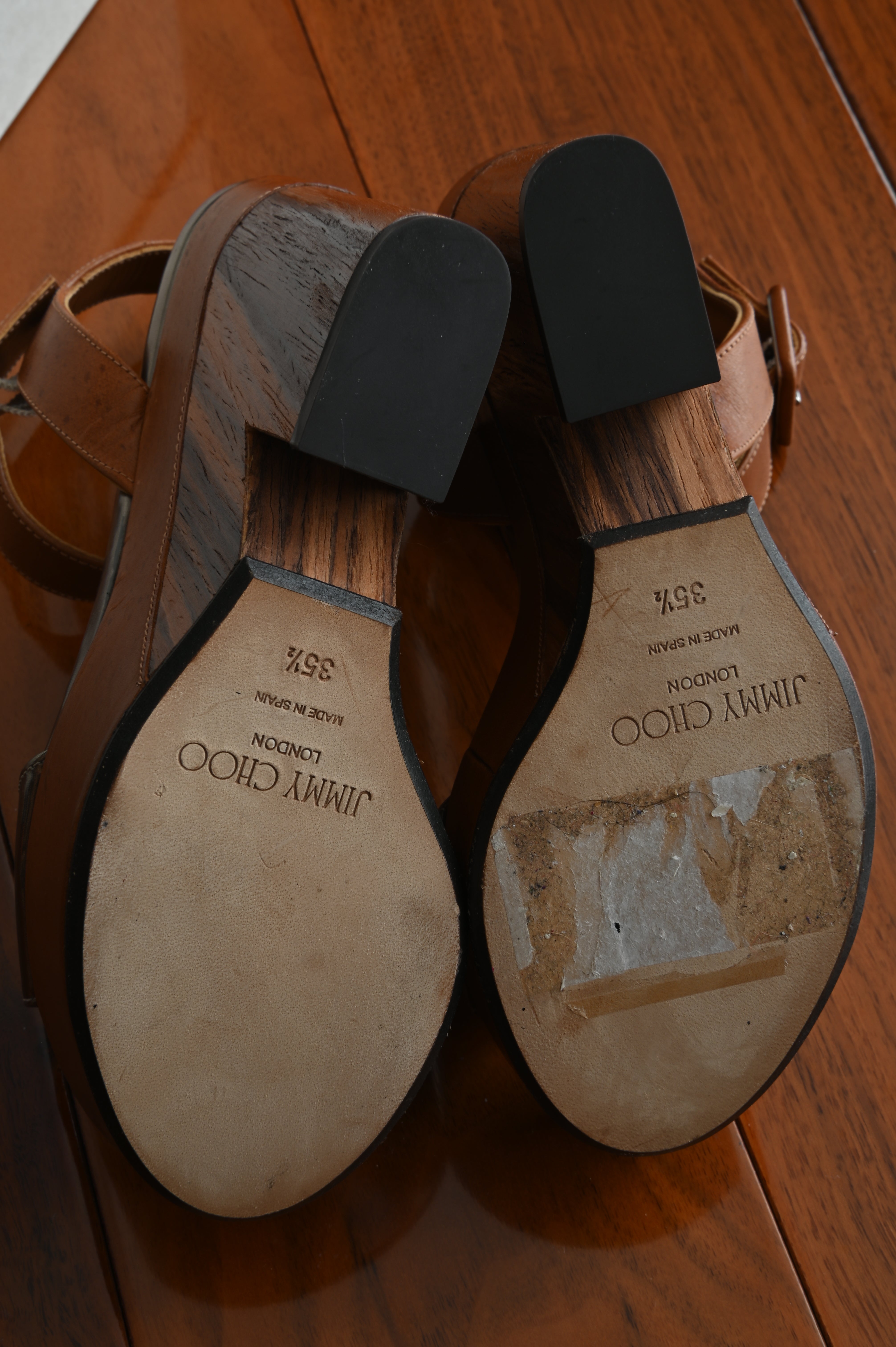 Jimmy Choo Gold Block Heeled Wedges bottom