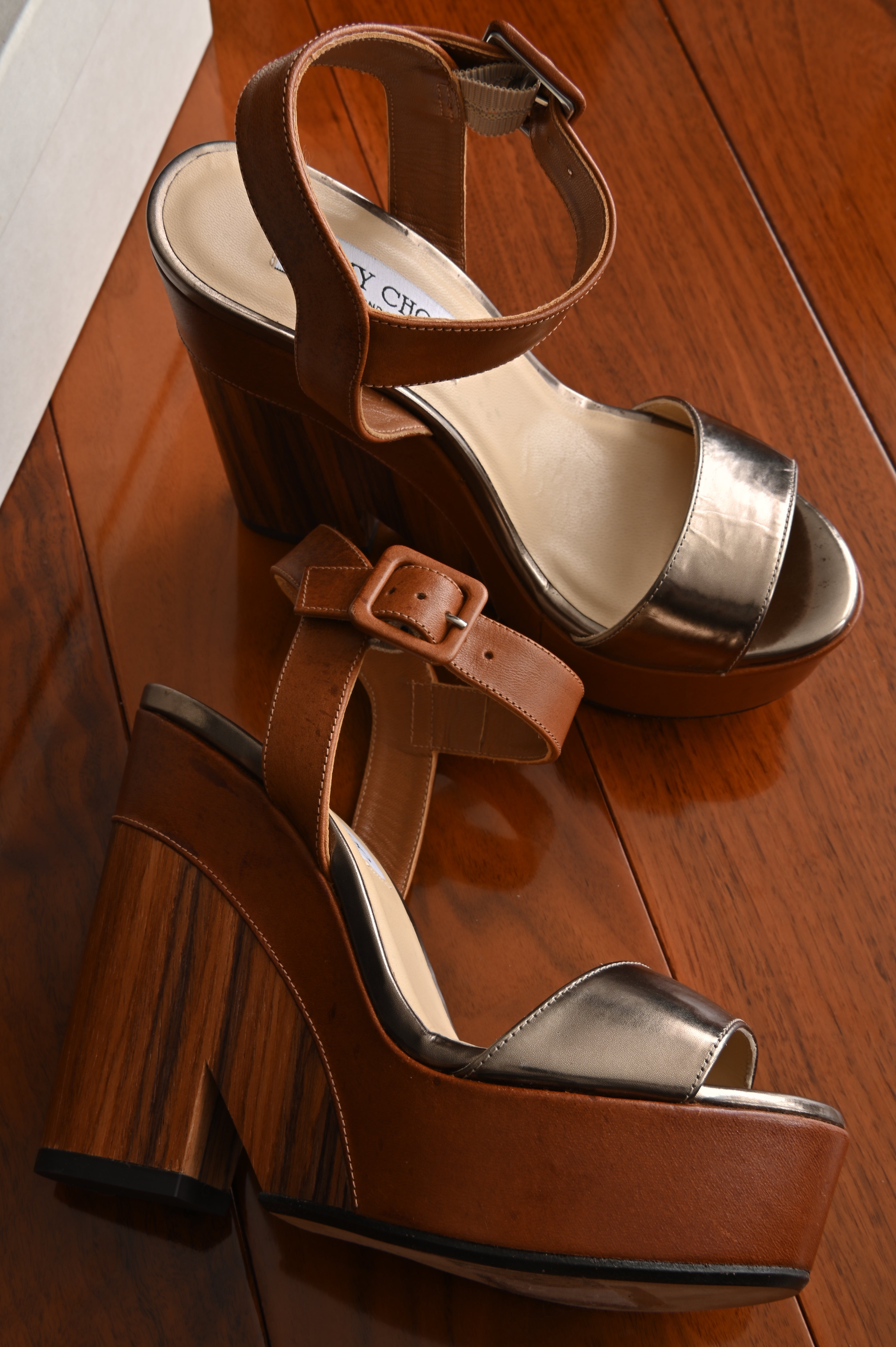 Jimmy Choo Gold Block Heeled Wedges right