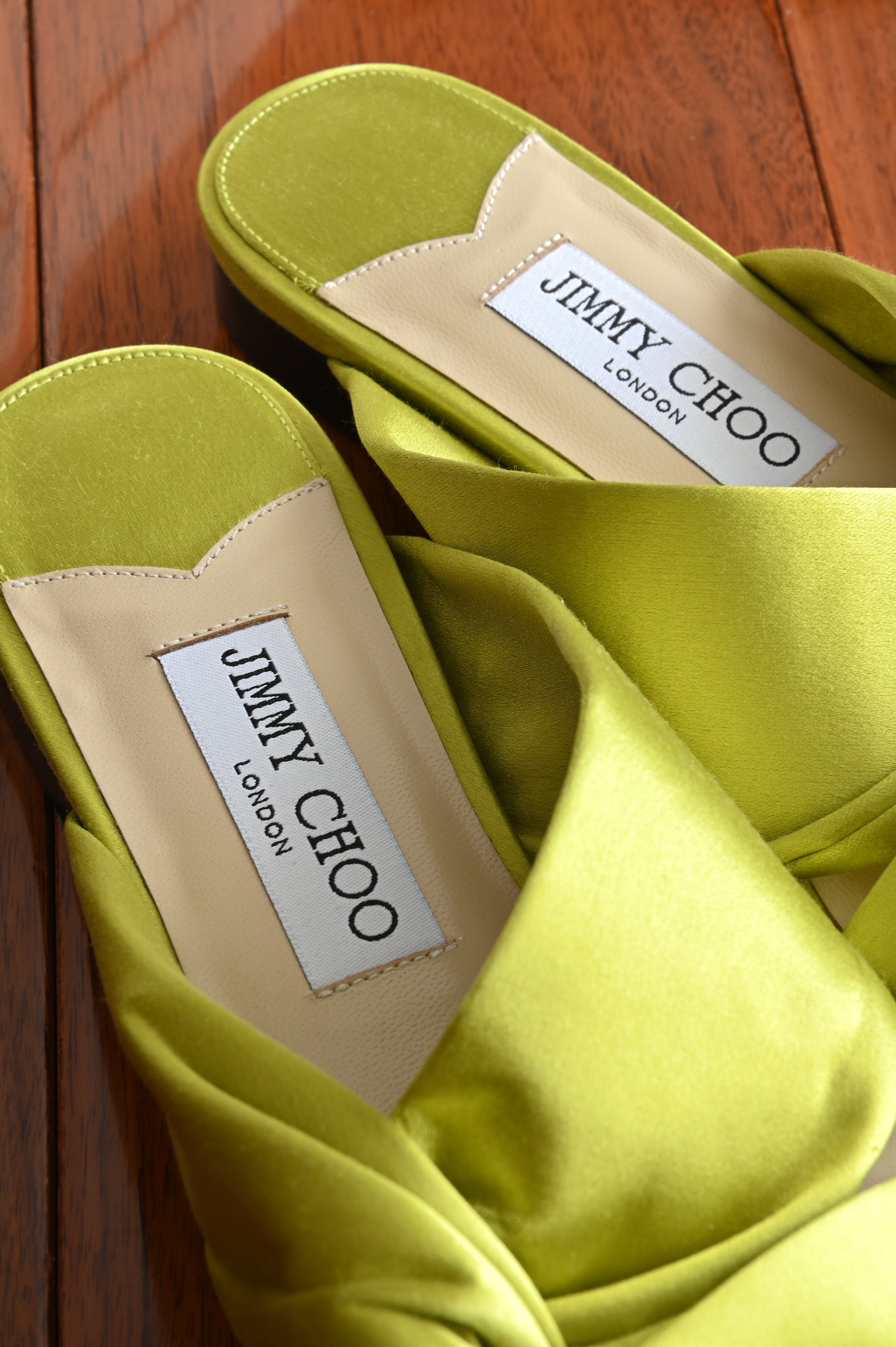 Jimmy Choo Lime Green Satin Flats logo
