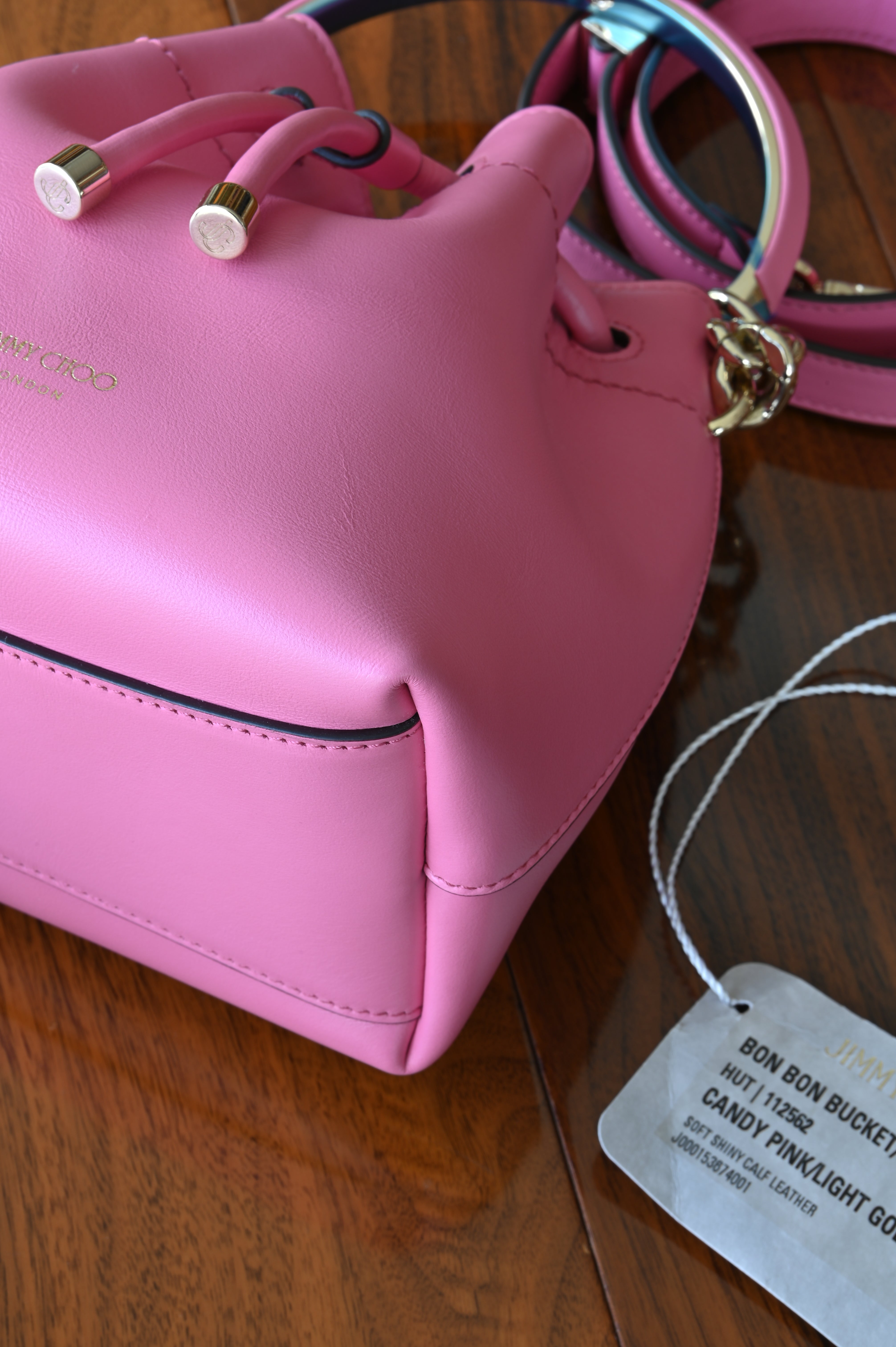 Jimmy Choo Pink Bon Bon Bucket Bag corner