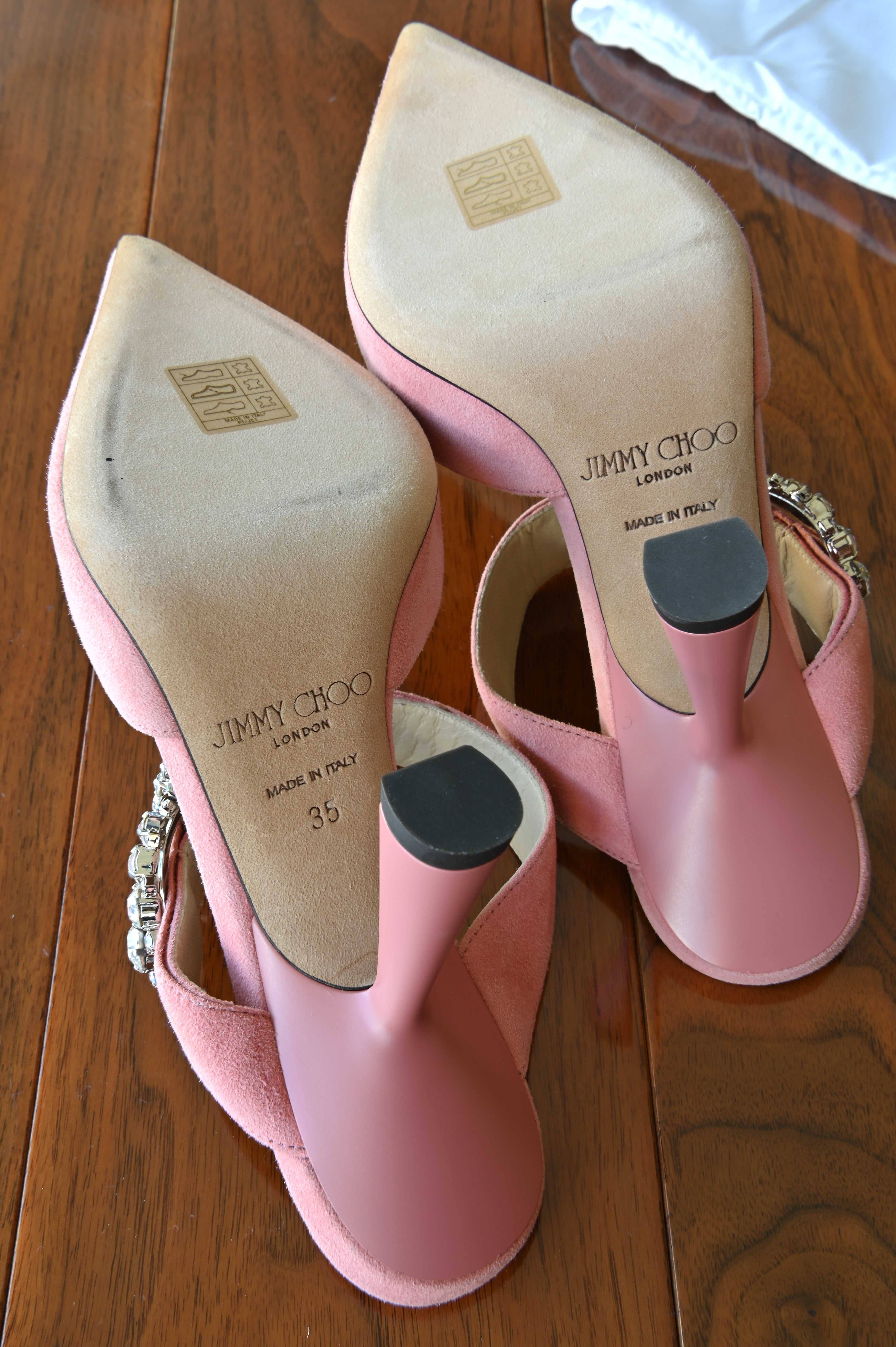Jimmy Choo Pink Crystal Ankle Heels bottom
