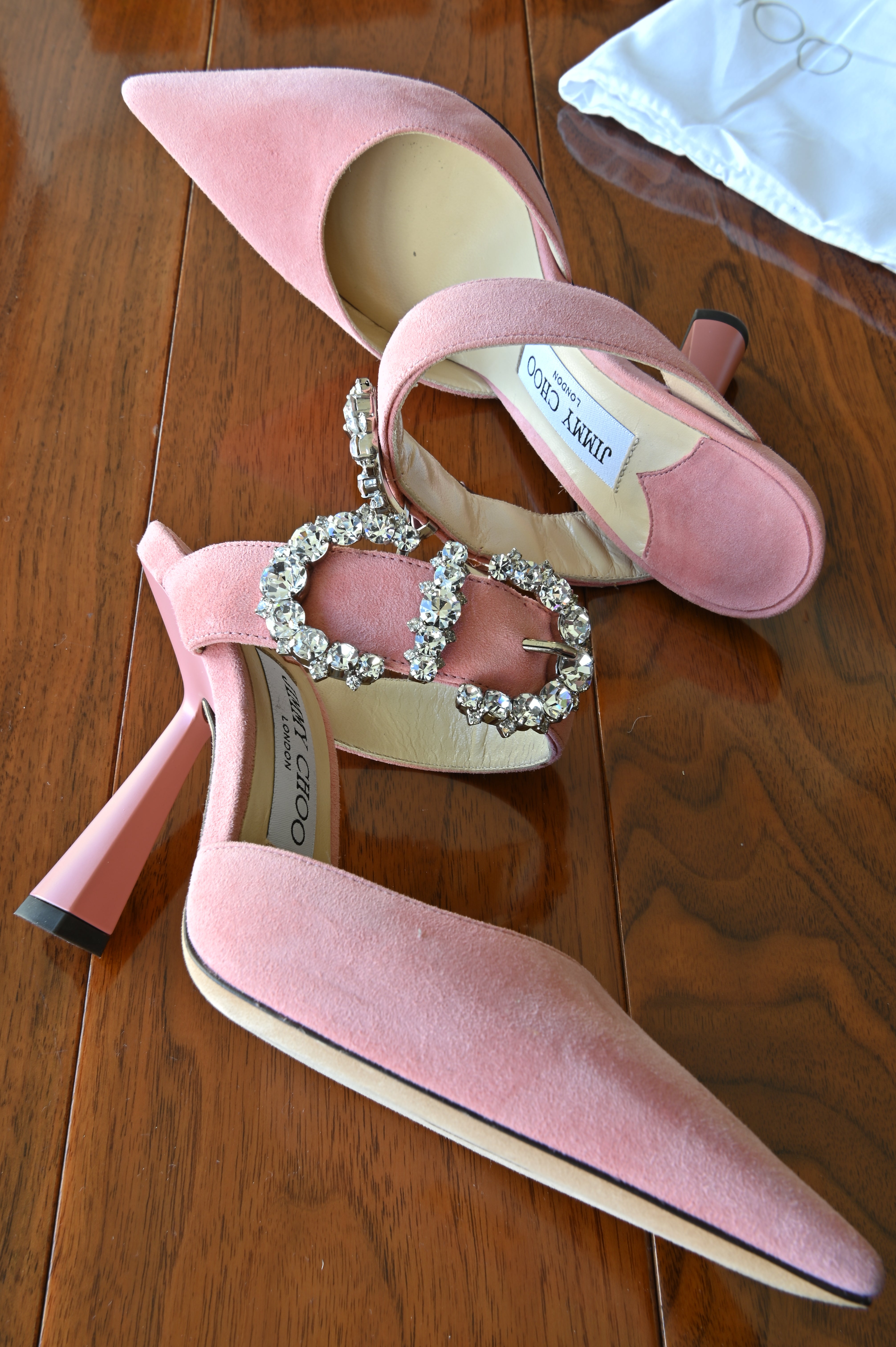 Jimmy Choo Pink Crystal Ankle Heels side