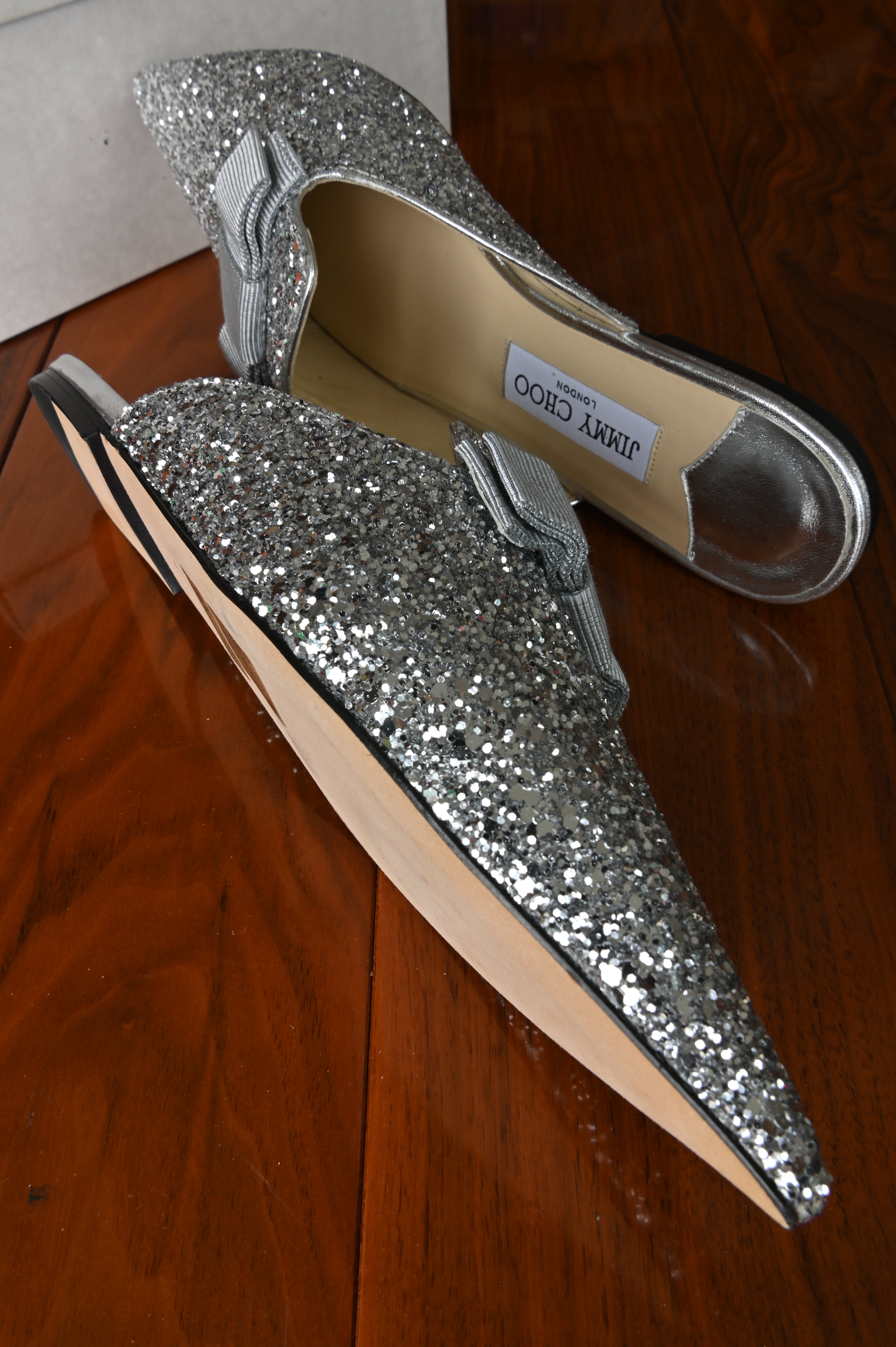 Jimmy Choo Silver Flat Mules side