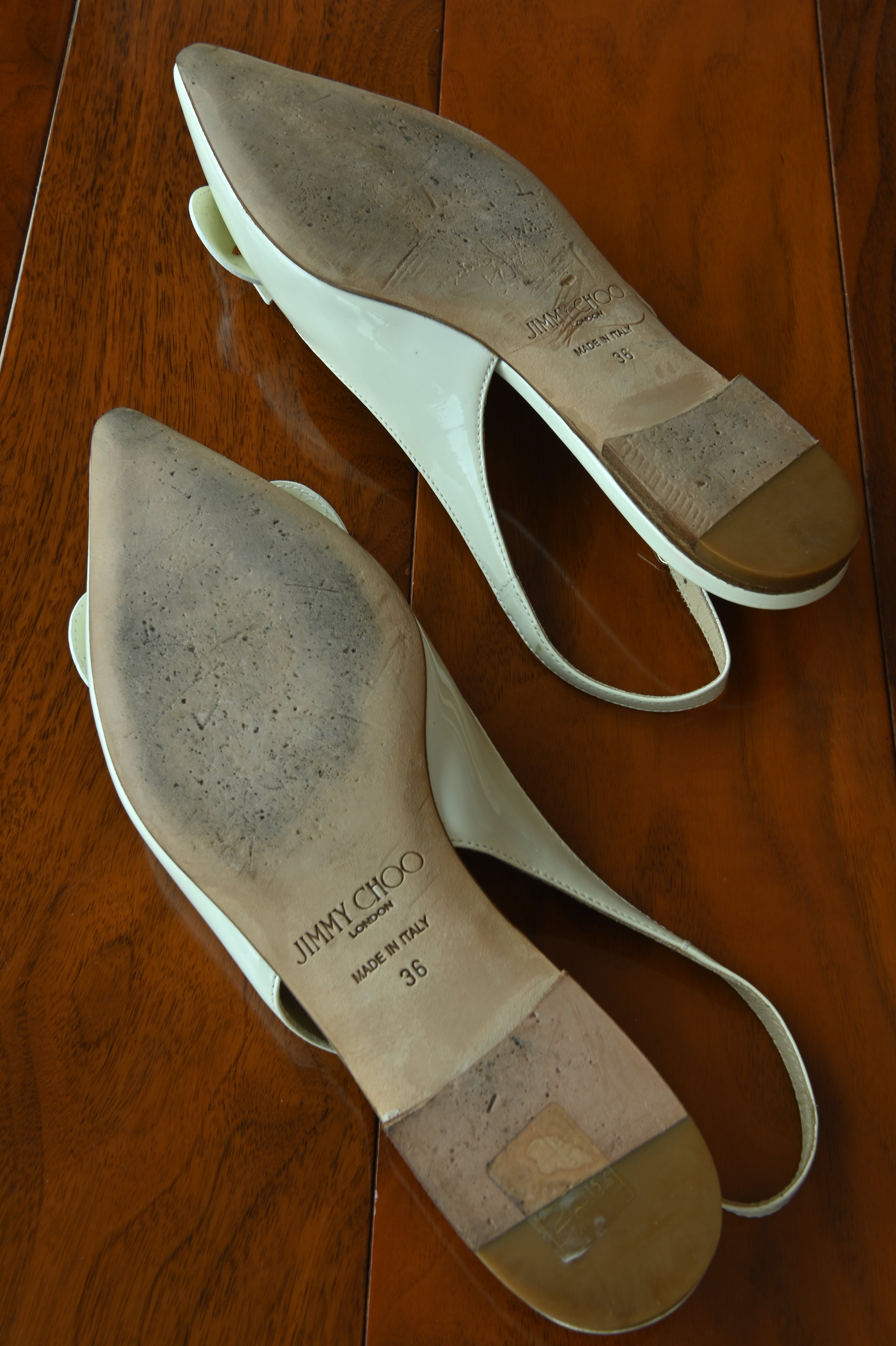 Jimmy Choo White Patent Bow Slingback Flats bottom