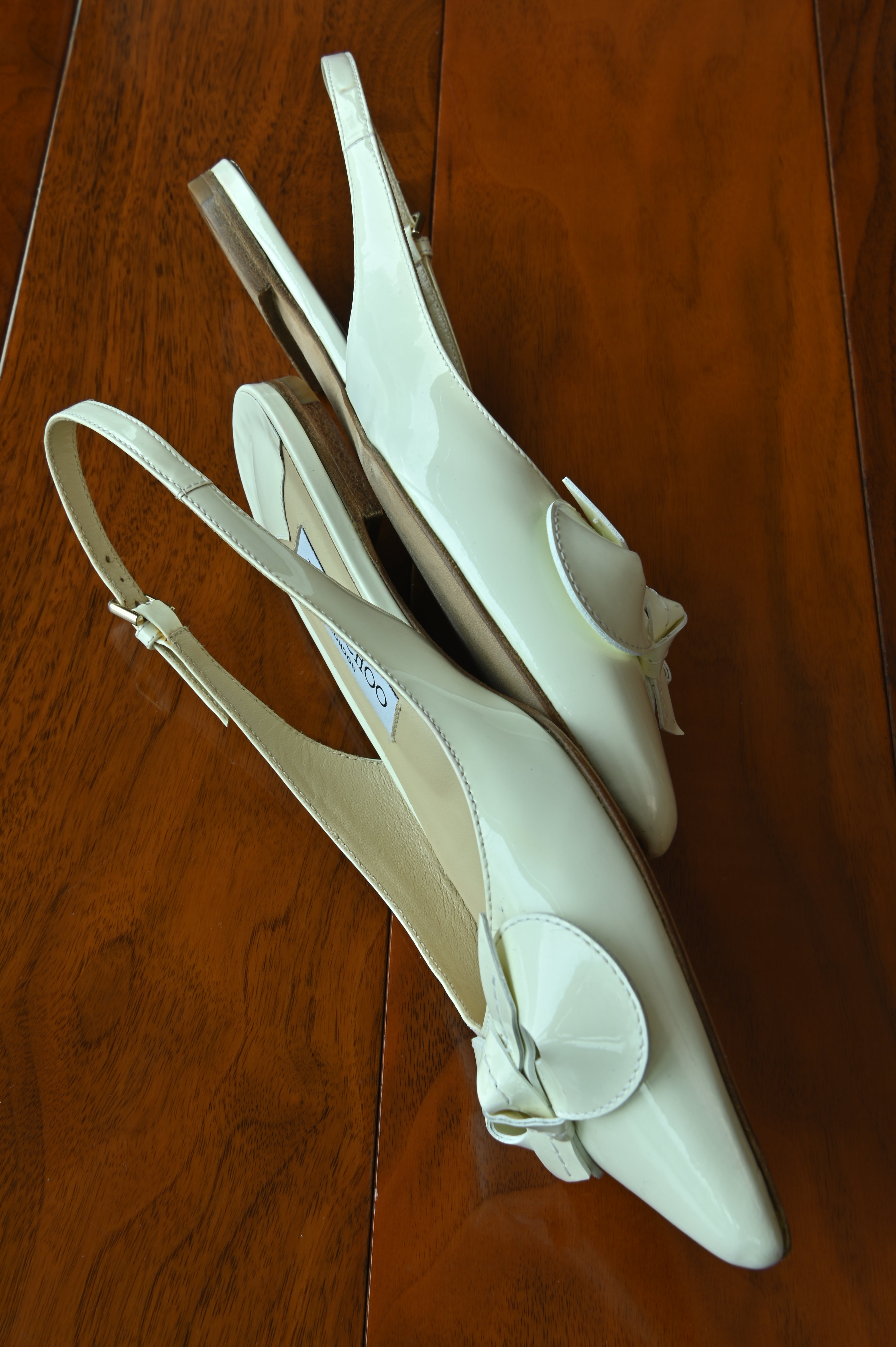 Jimmy Choo White Patent Bow Slingback Flats side