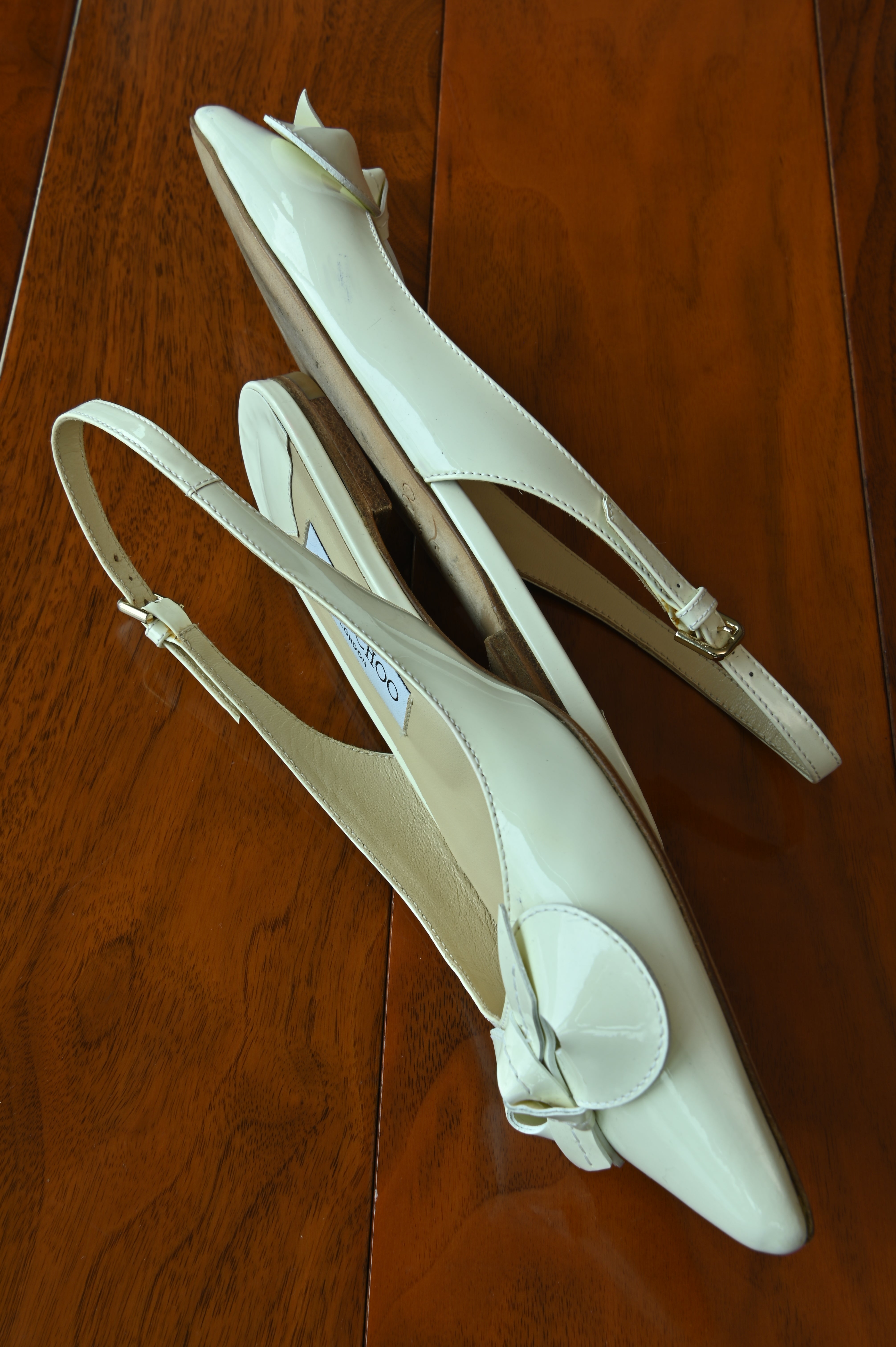Jimmy Choo White Patent Bow Slingback Flats side two