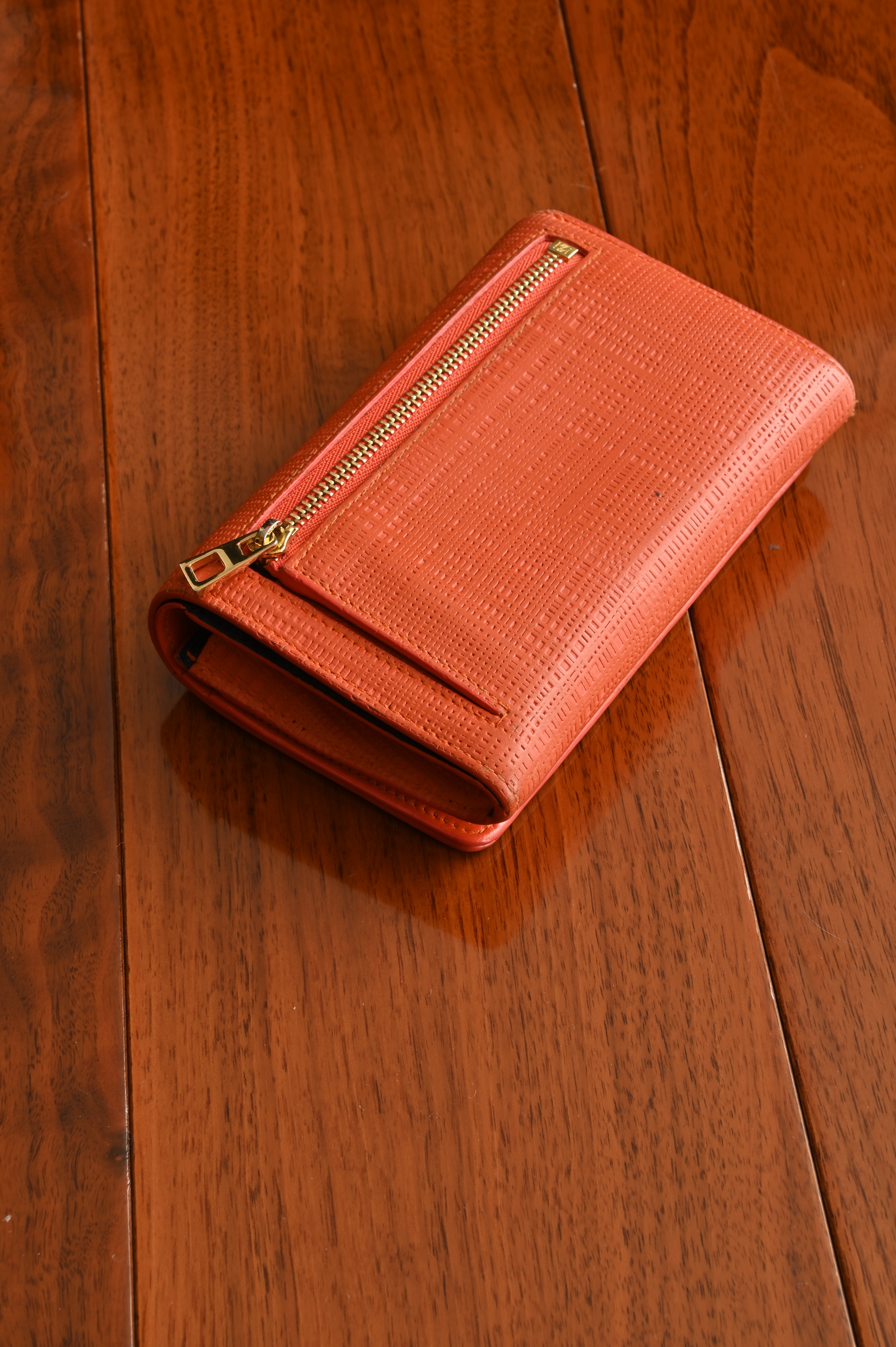 Loewe Orange Textured Calf Leather Wallet angle back