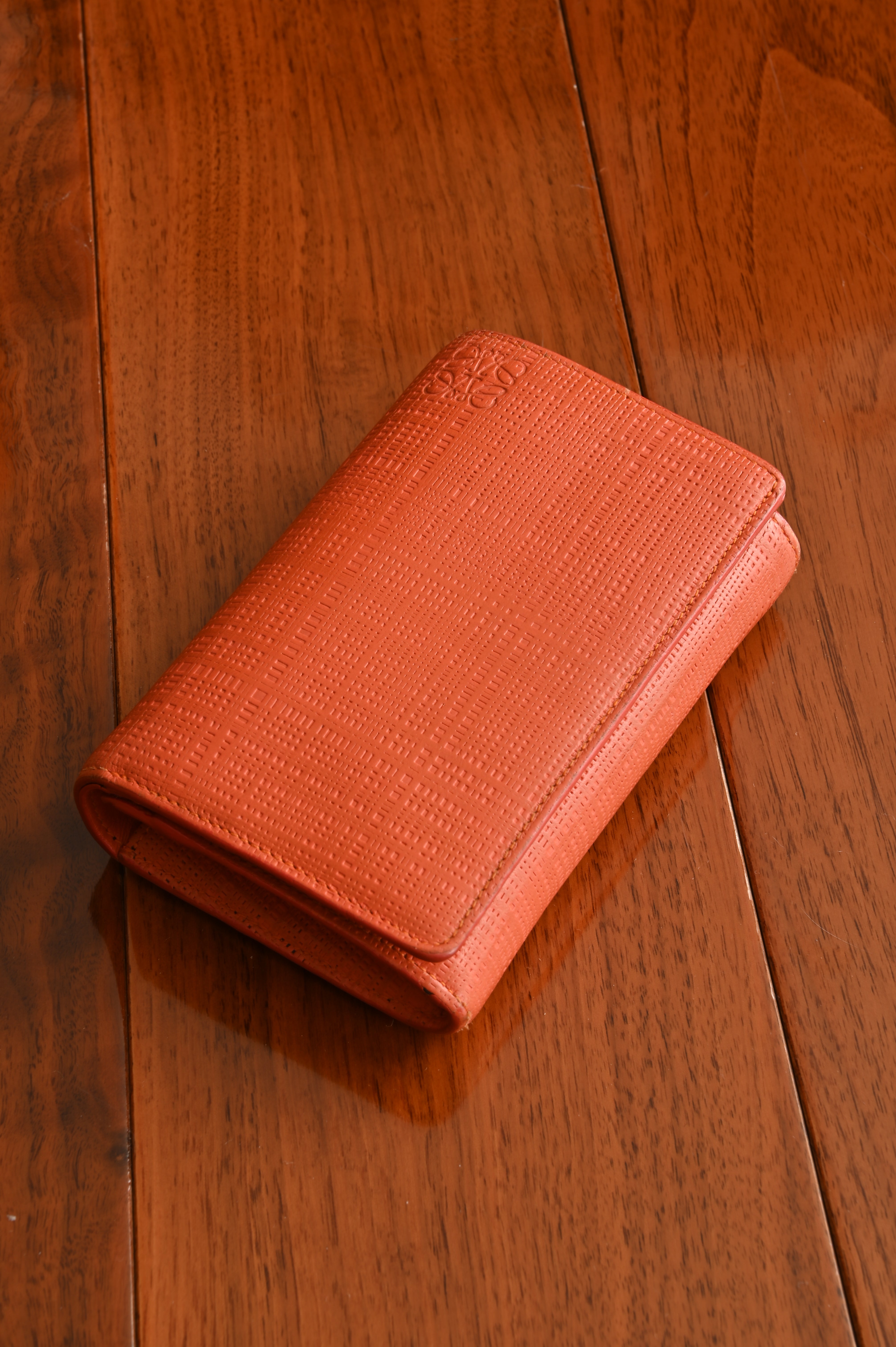 Loewe Orange Textured Calf Leather Wallet front