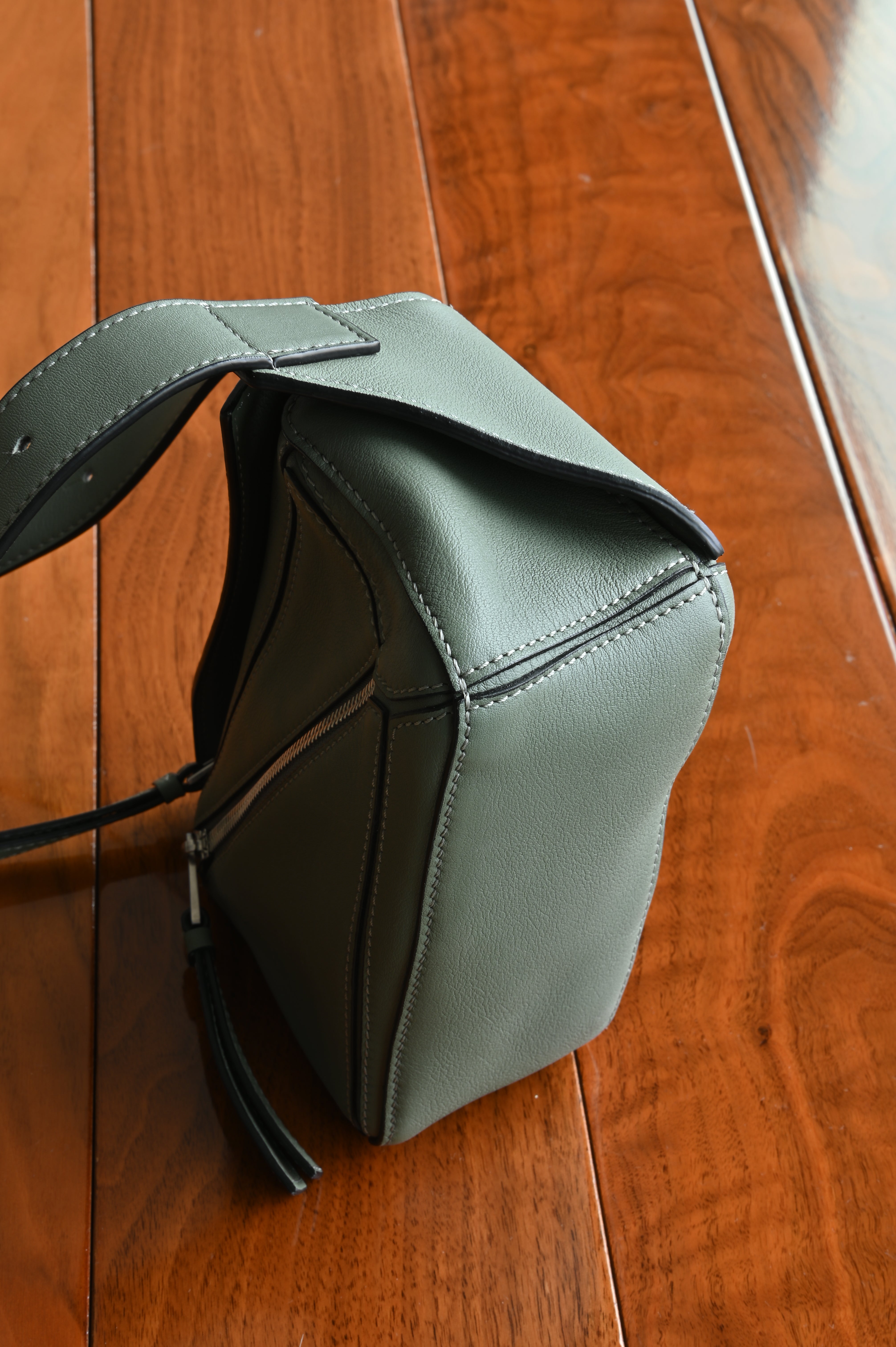 Loewe Sage Green Puzzle Edge Bag bottom