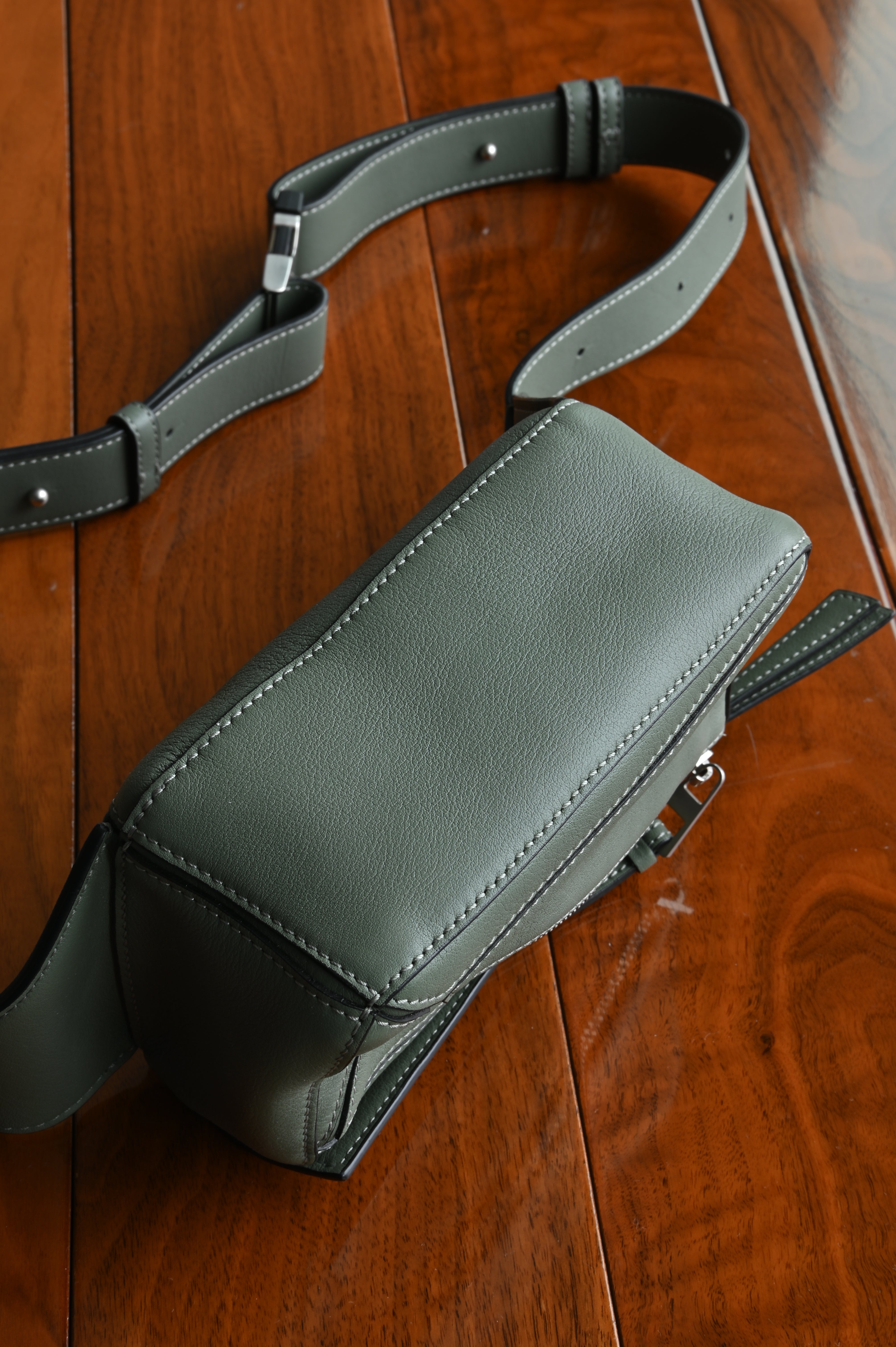 Loewe Sage Green Puzzle Edge Bag bottom side