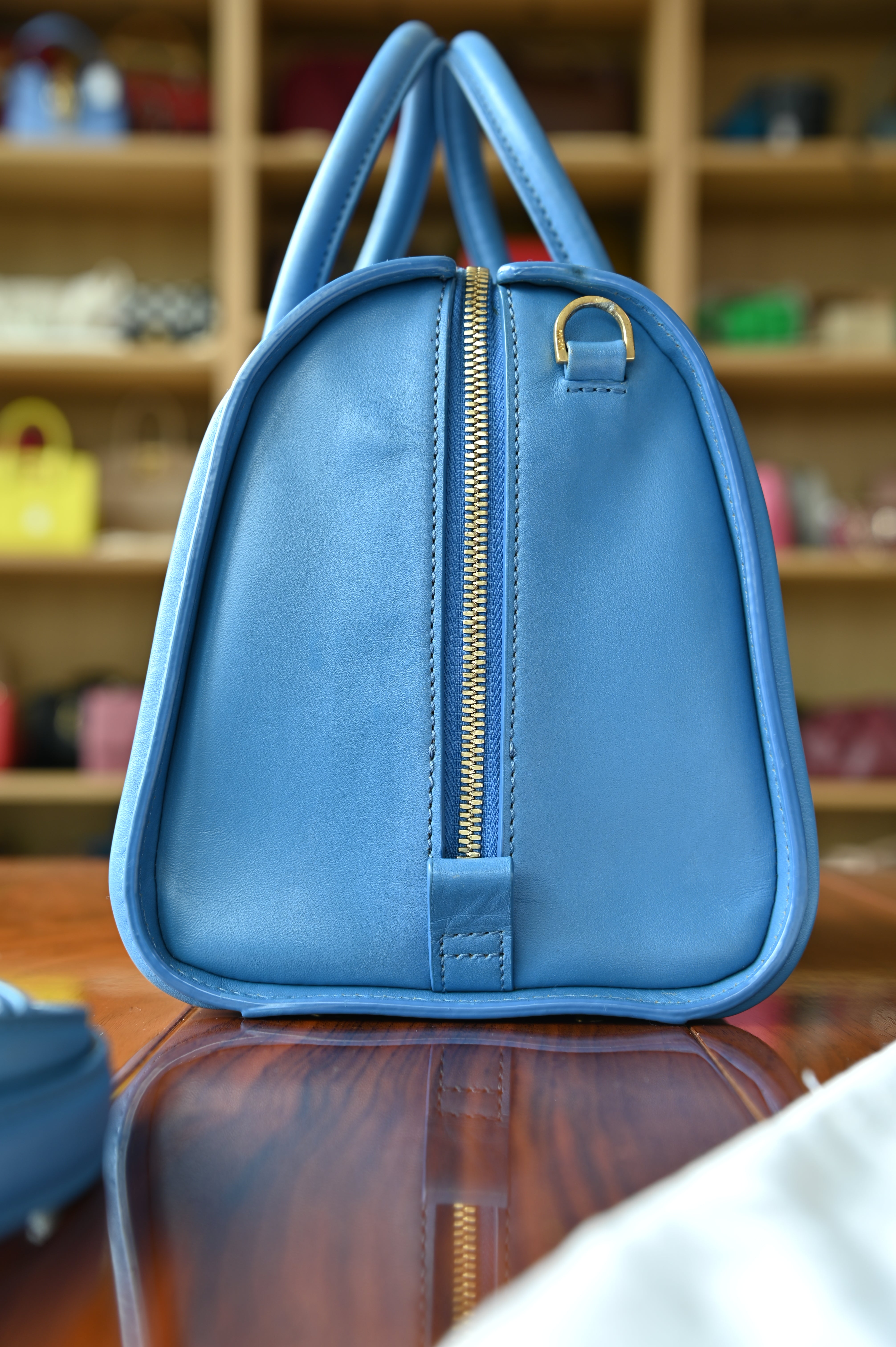MCM Blue Grained Calf Crossbody Bag side two