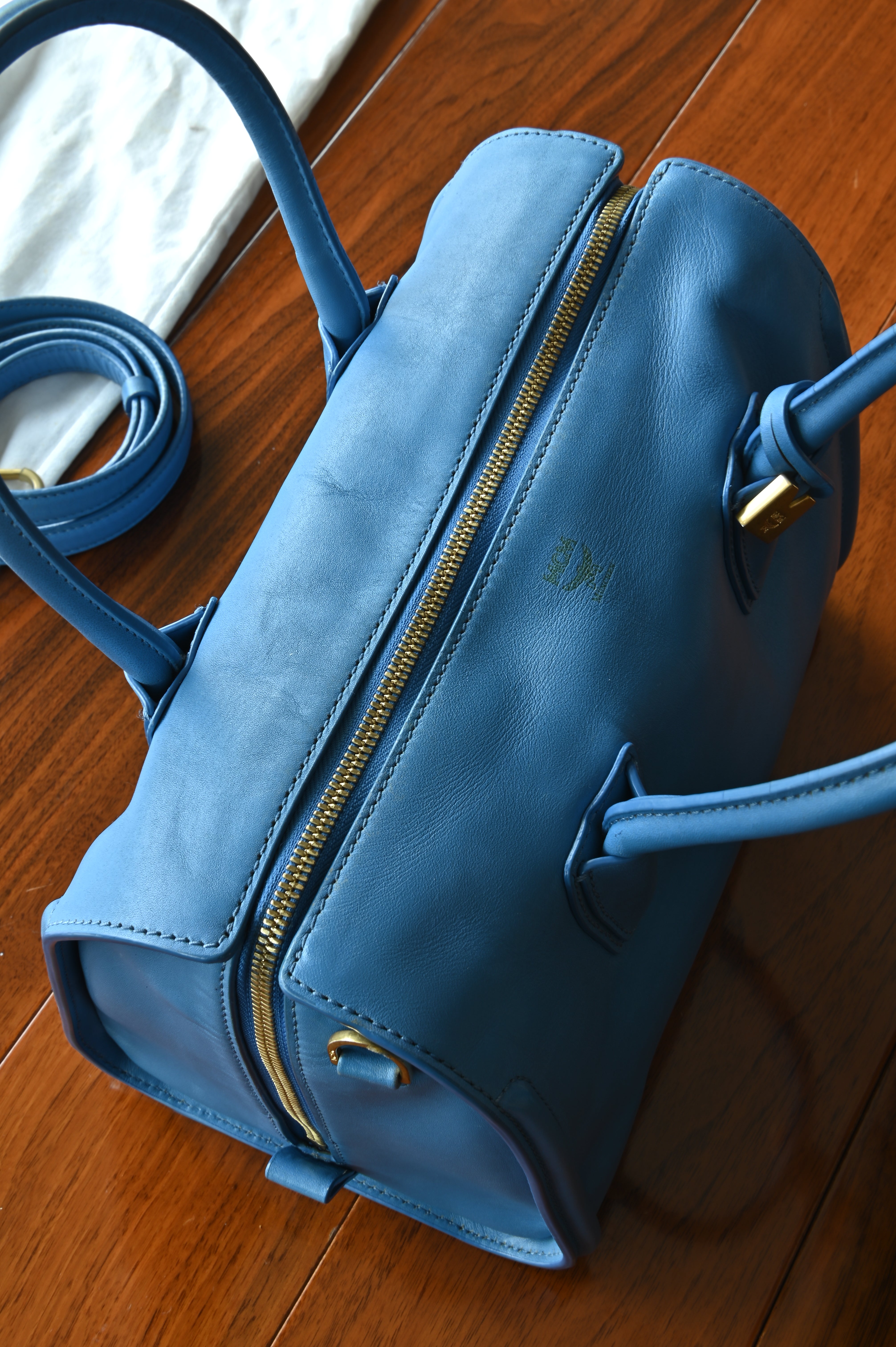 MCM Blue Grained Calf Crossbody Bag top two