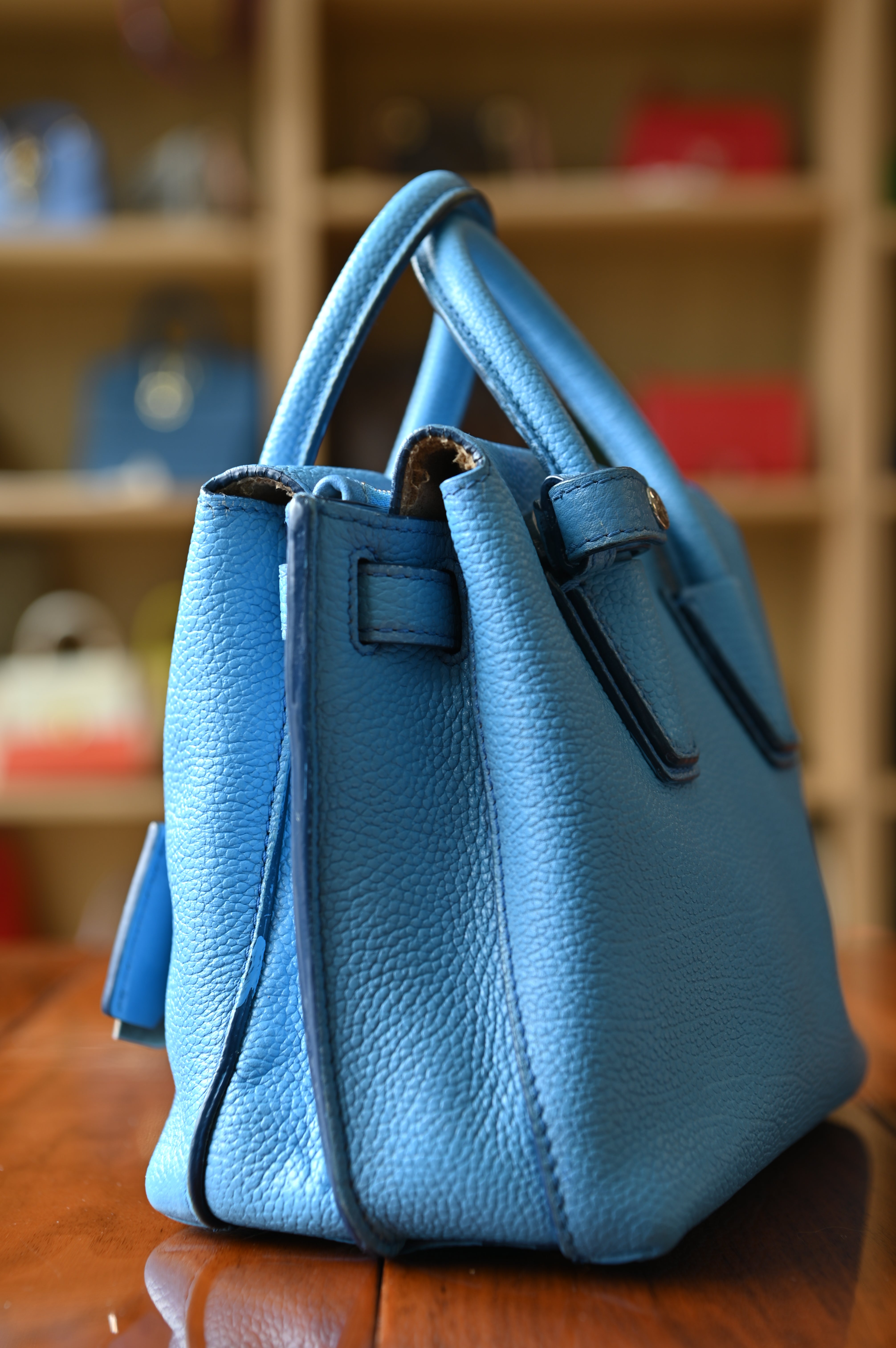 MCM Light Blue Grained Leather Milla Tote side two
