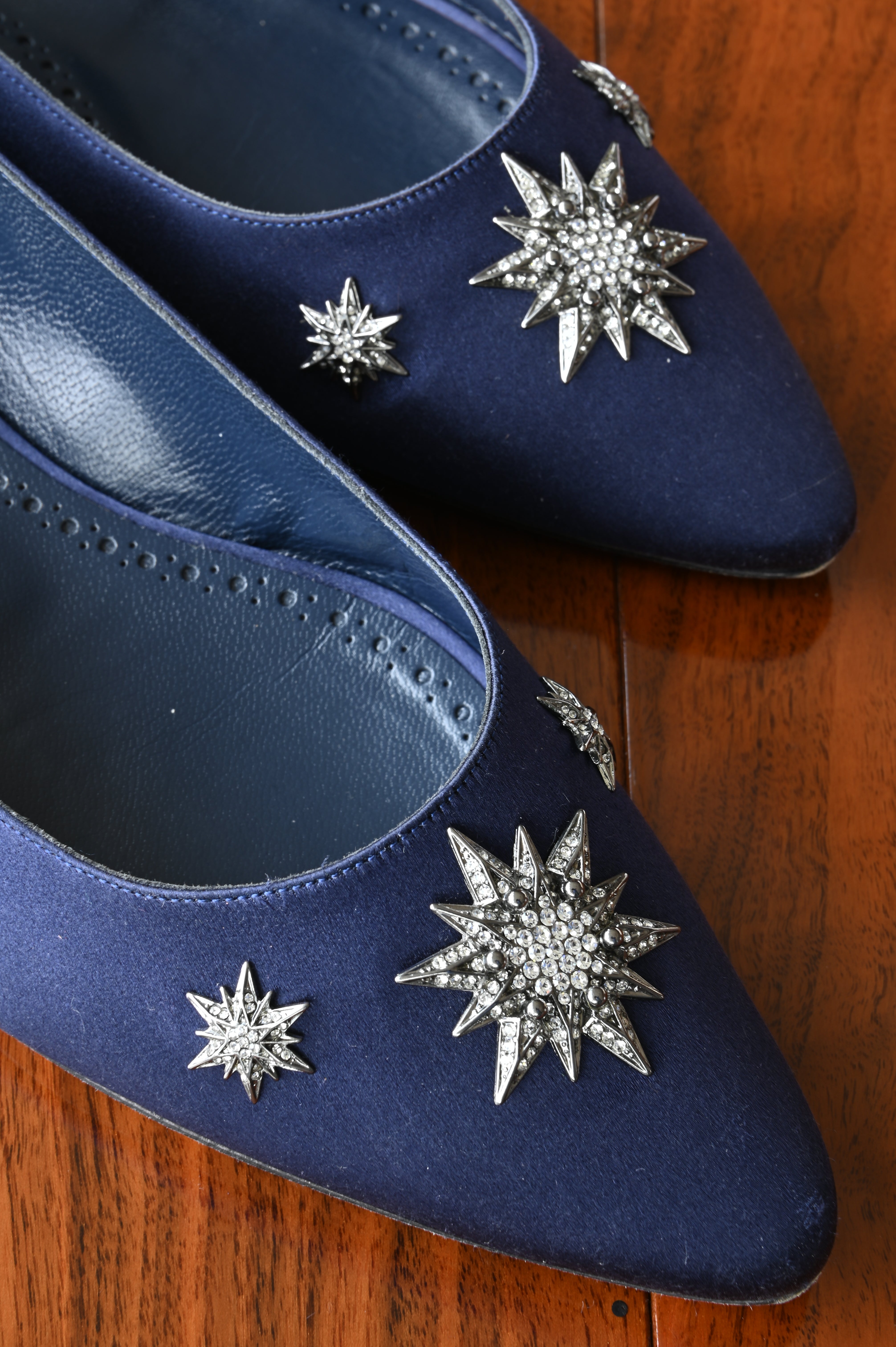 Manolo Blahnik Blue Crystal Embellished Roncona Flats front