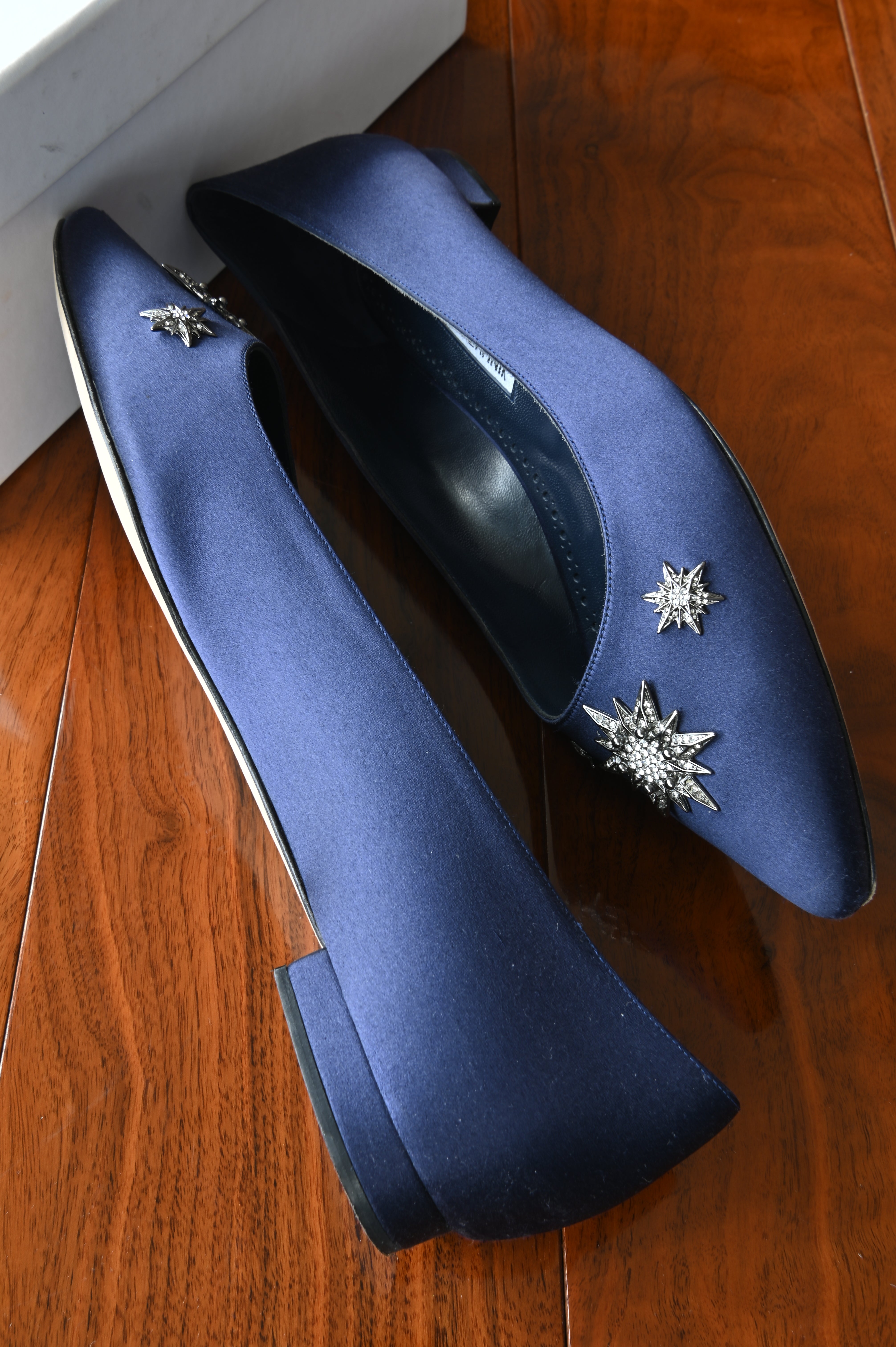 Manolo Blahnik Blue Crystal Embellished Roncona Flats side two
