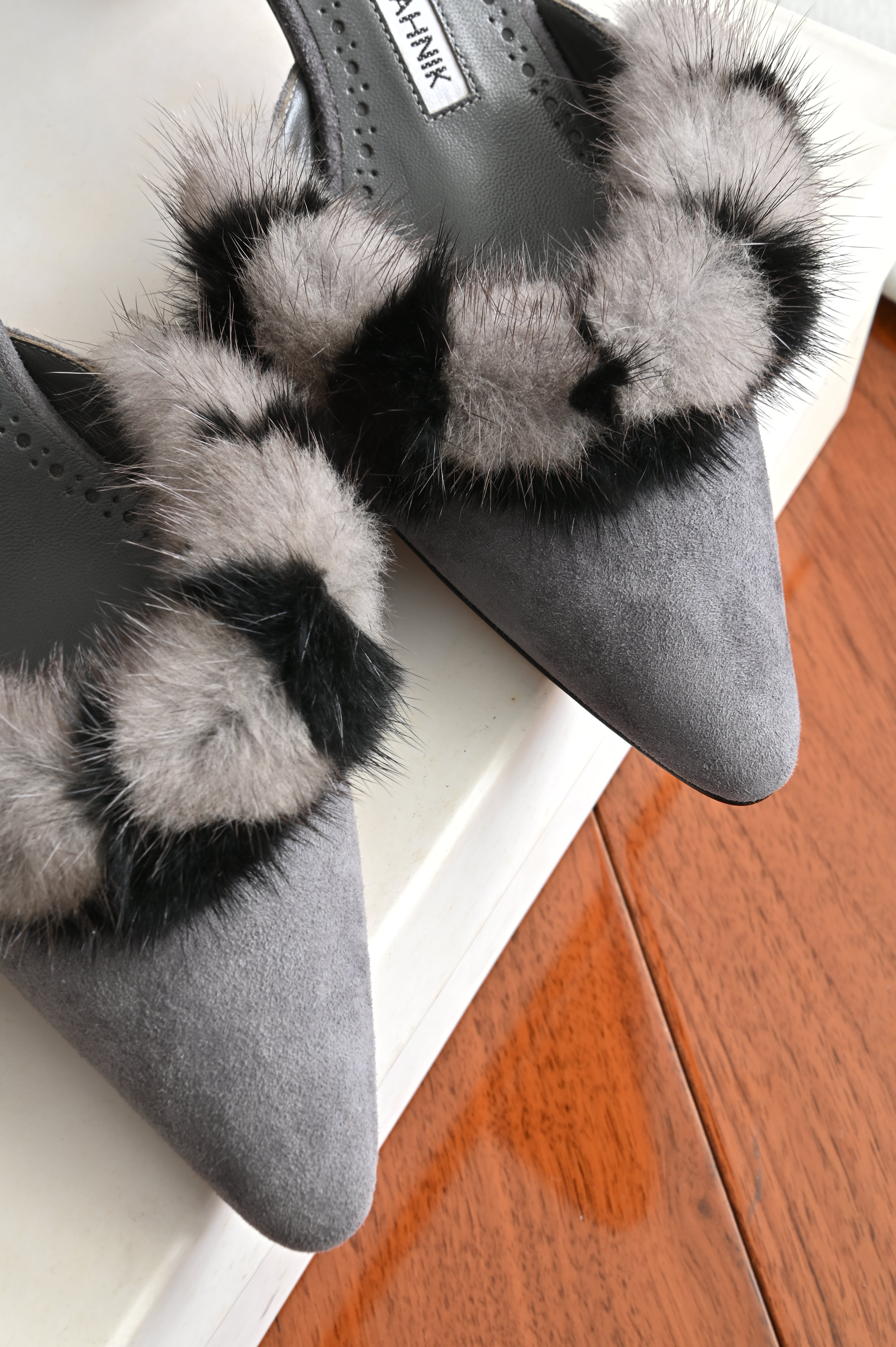 Manolo Blahnik Fur Mules close