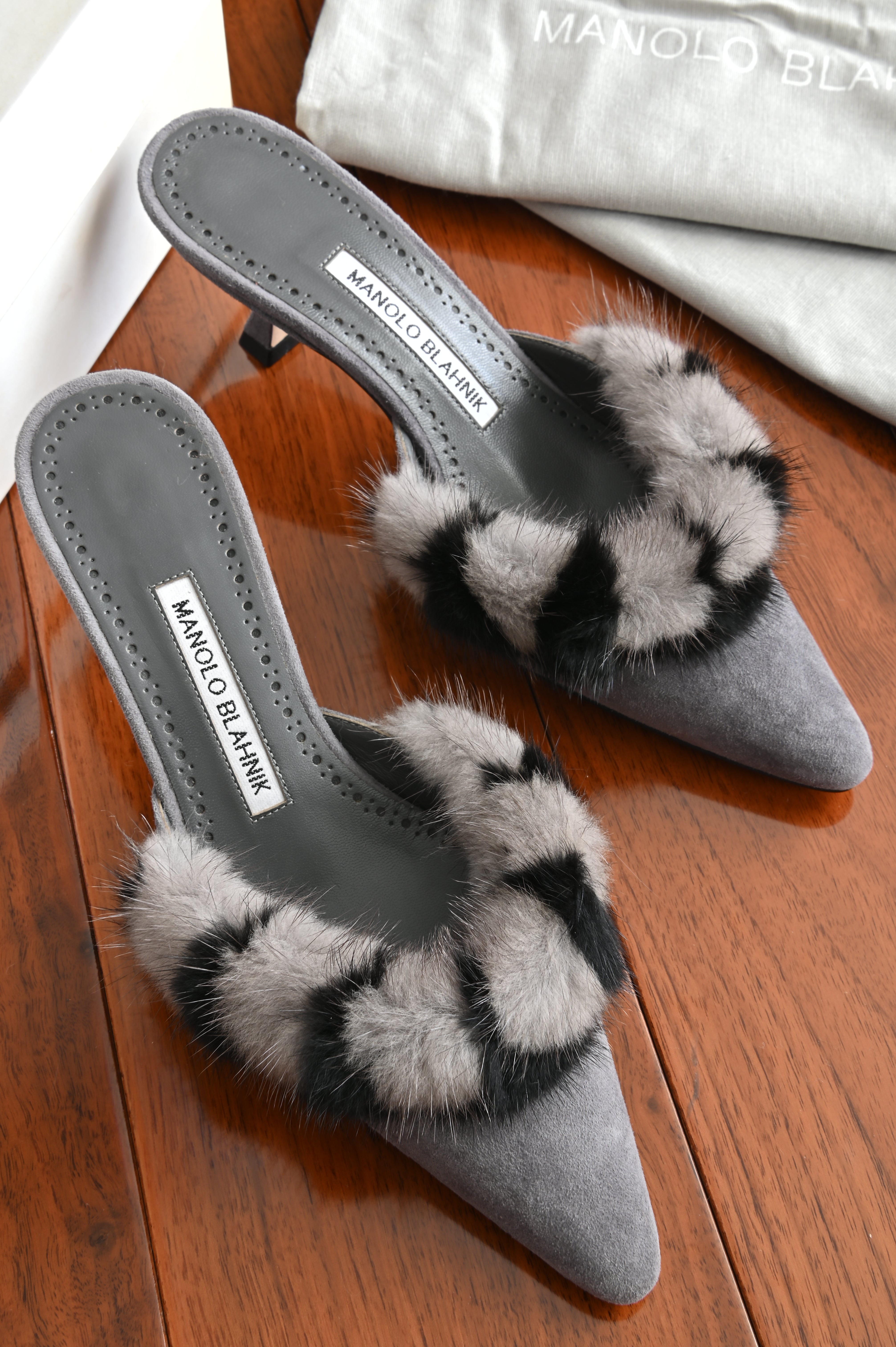 Manolo Blahnik Fur Mules front