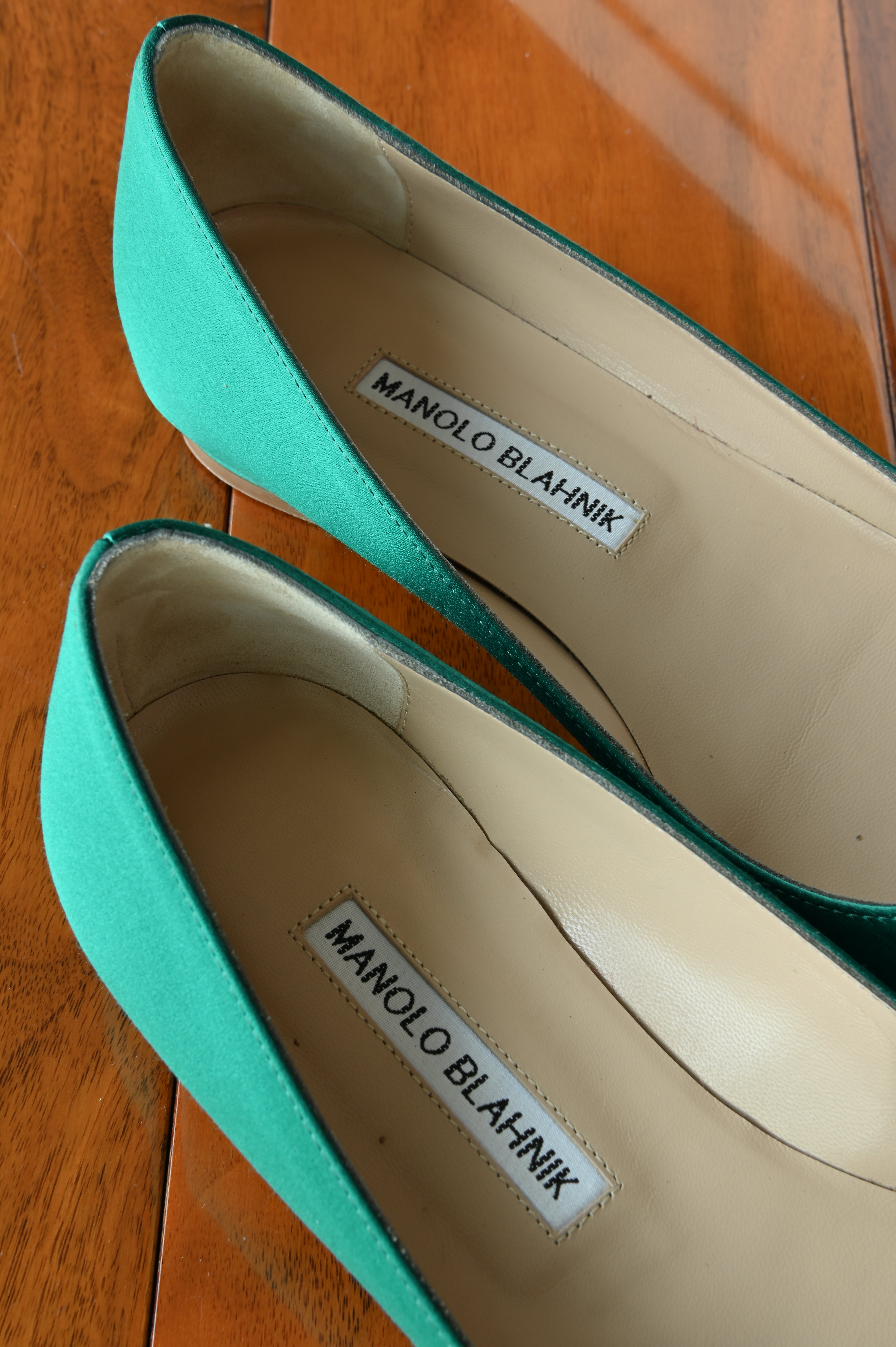 Manolo Blahnik Jade Satin Crystal Embellished Pumps back