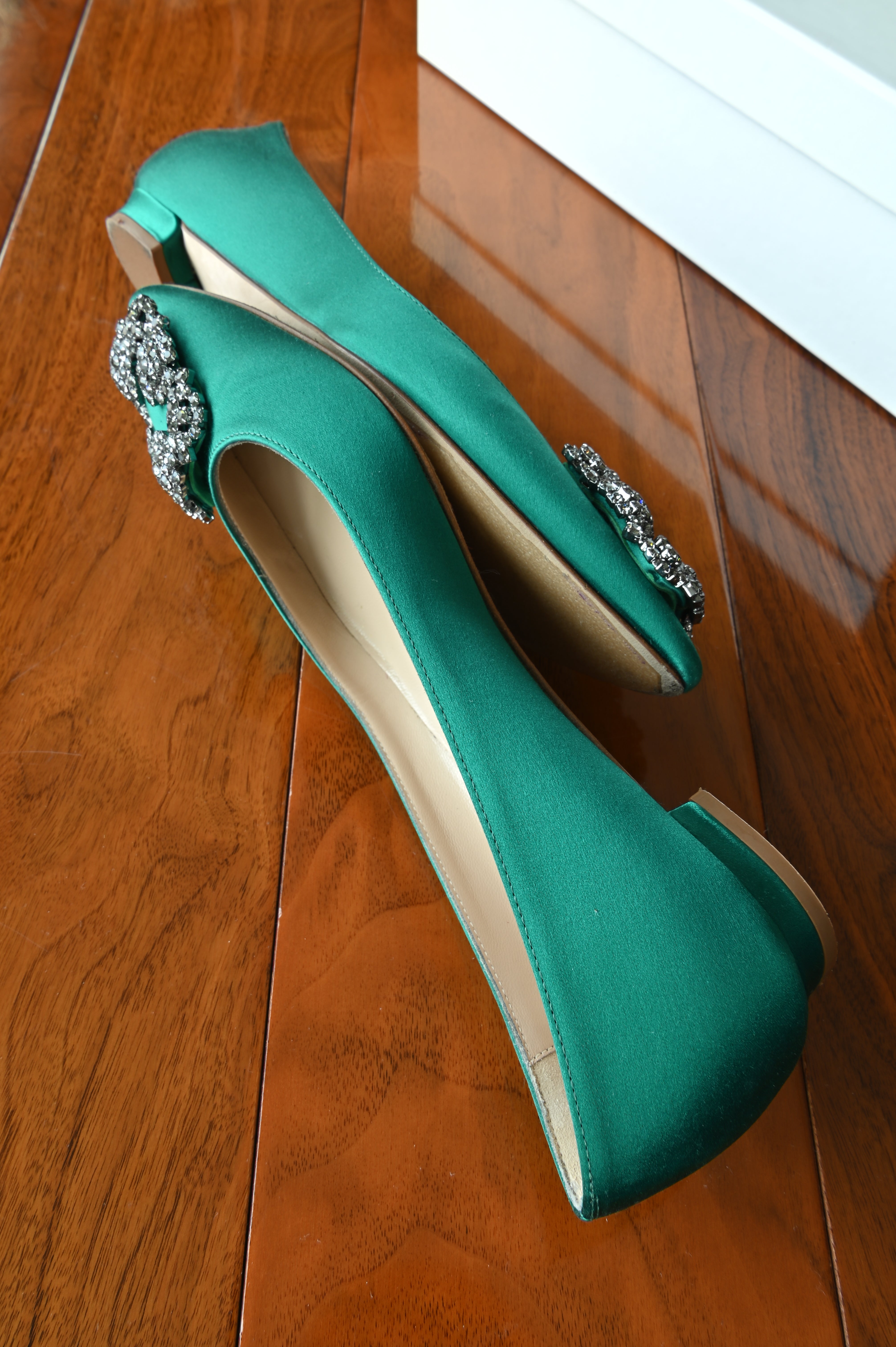 Manolo Blahnik Jade Satin Crystal Embellished Pumps side