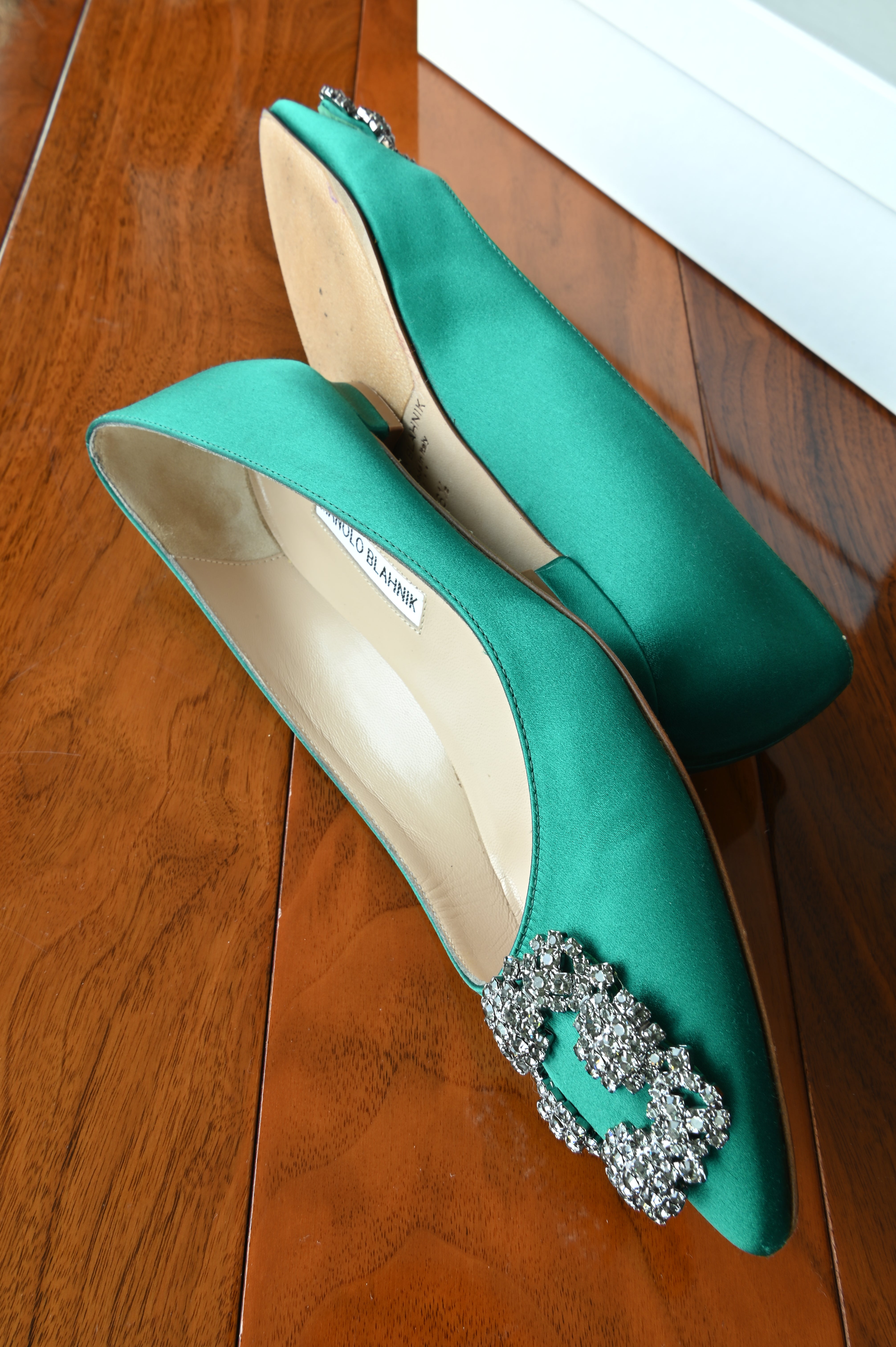 Manolo Blahnik Jade Satin Crystal Embellished Pumps side two