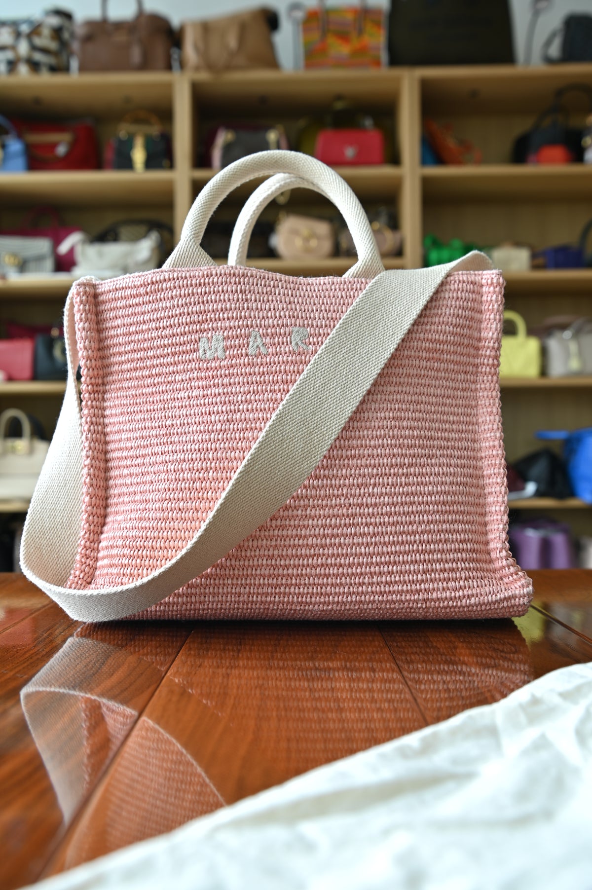 Marni Light Pink Canvas Tote Bag strap