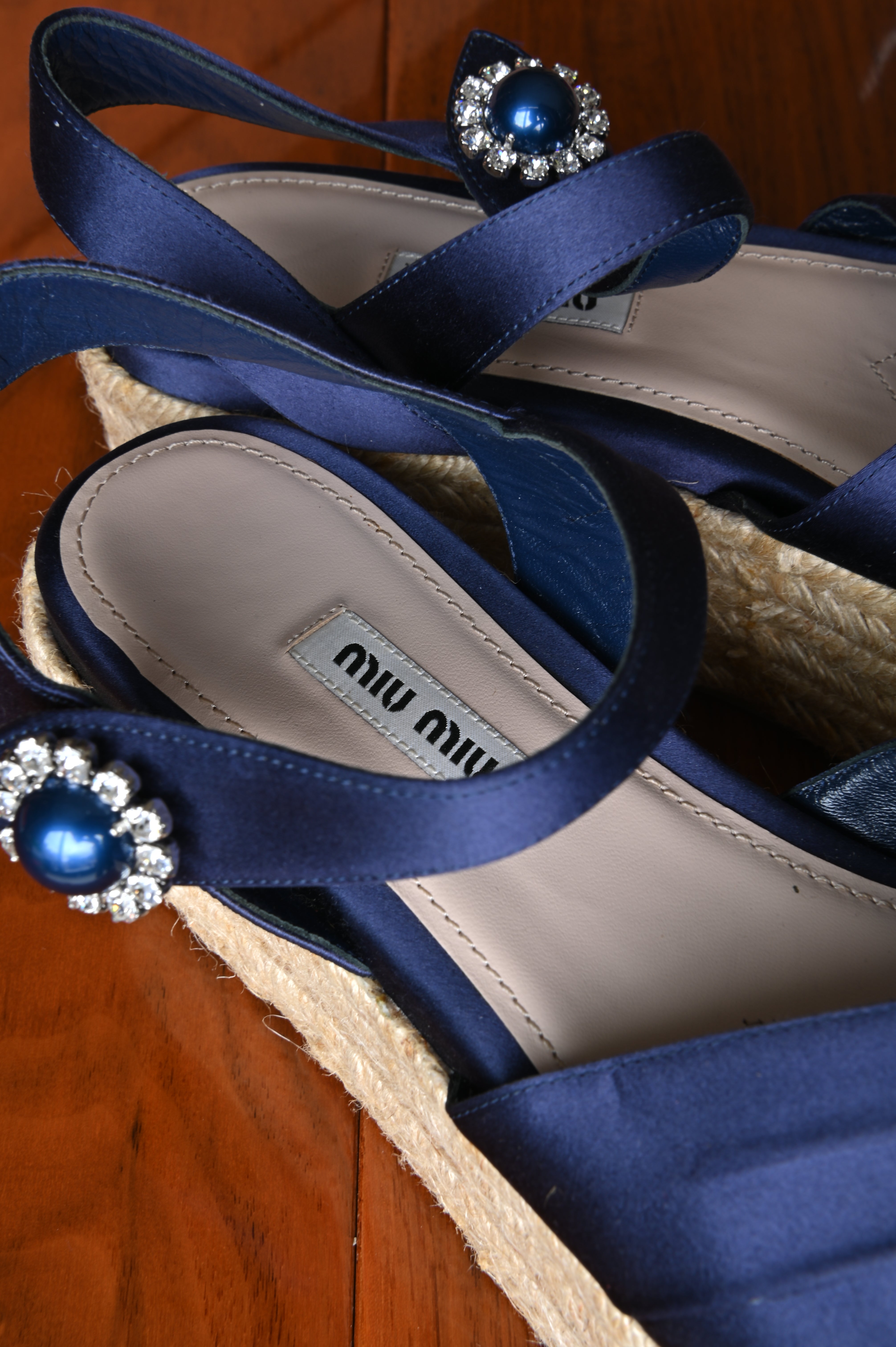 Miu Miu Blue Platform Espadrilles logo