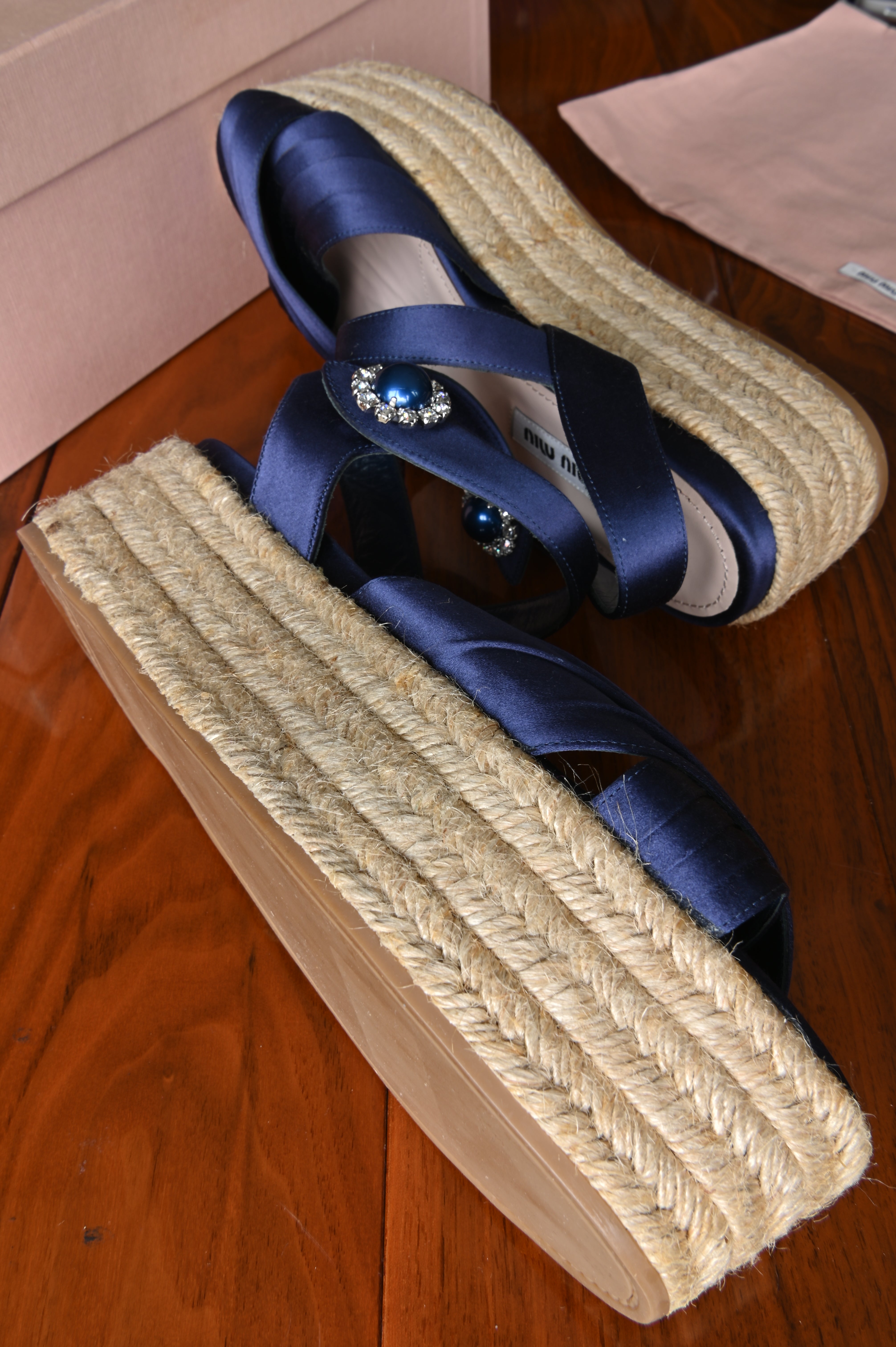 Miu Miu Blue Platform Espadrilles side