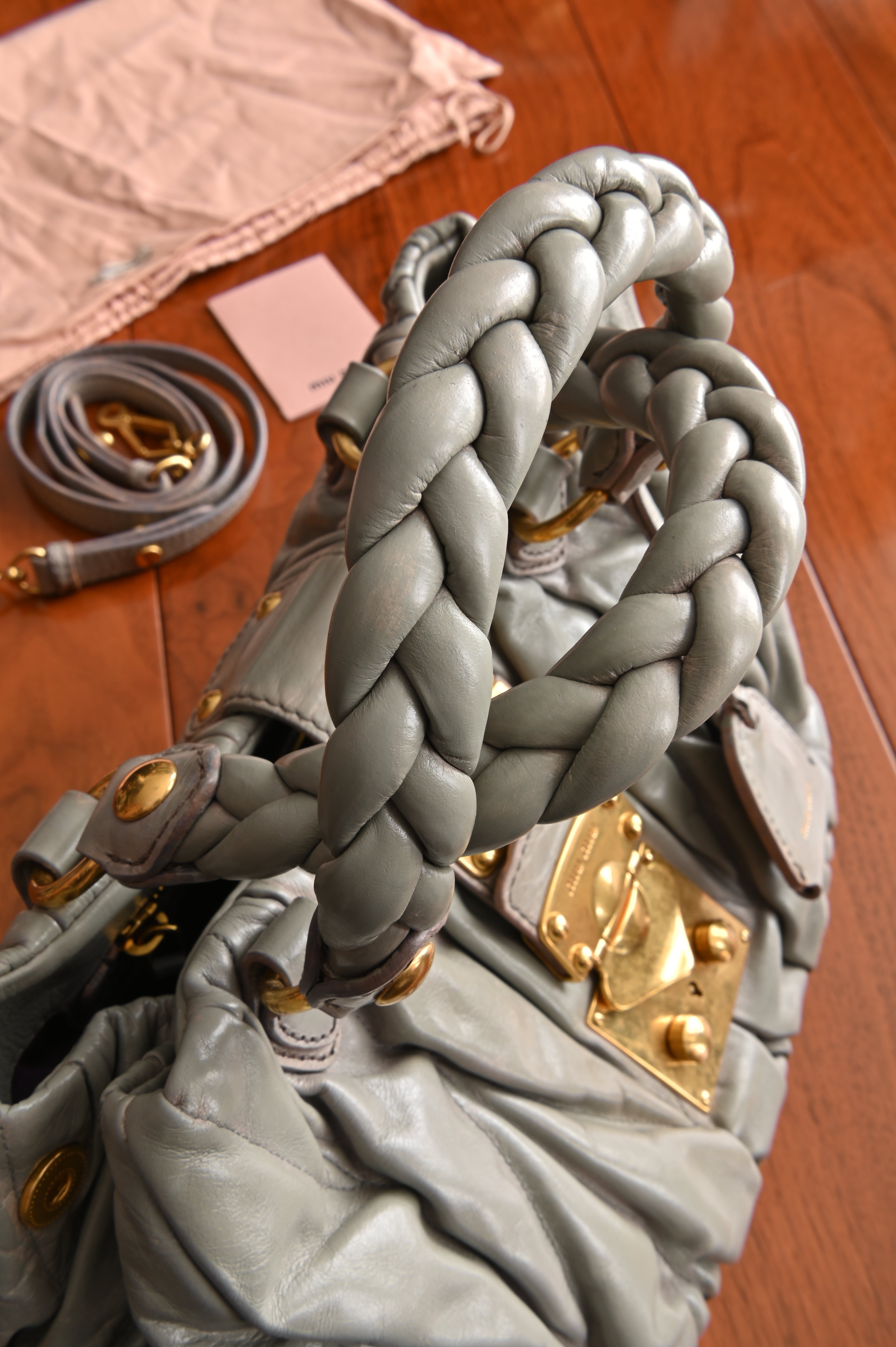 Miu Miu Grey Matelasse Coffer Shoulder Bag handle