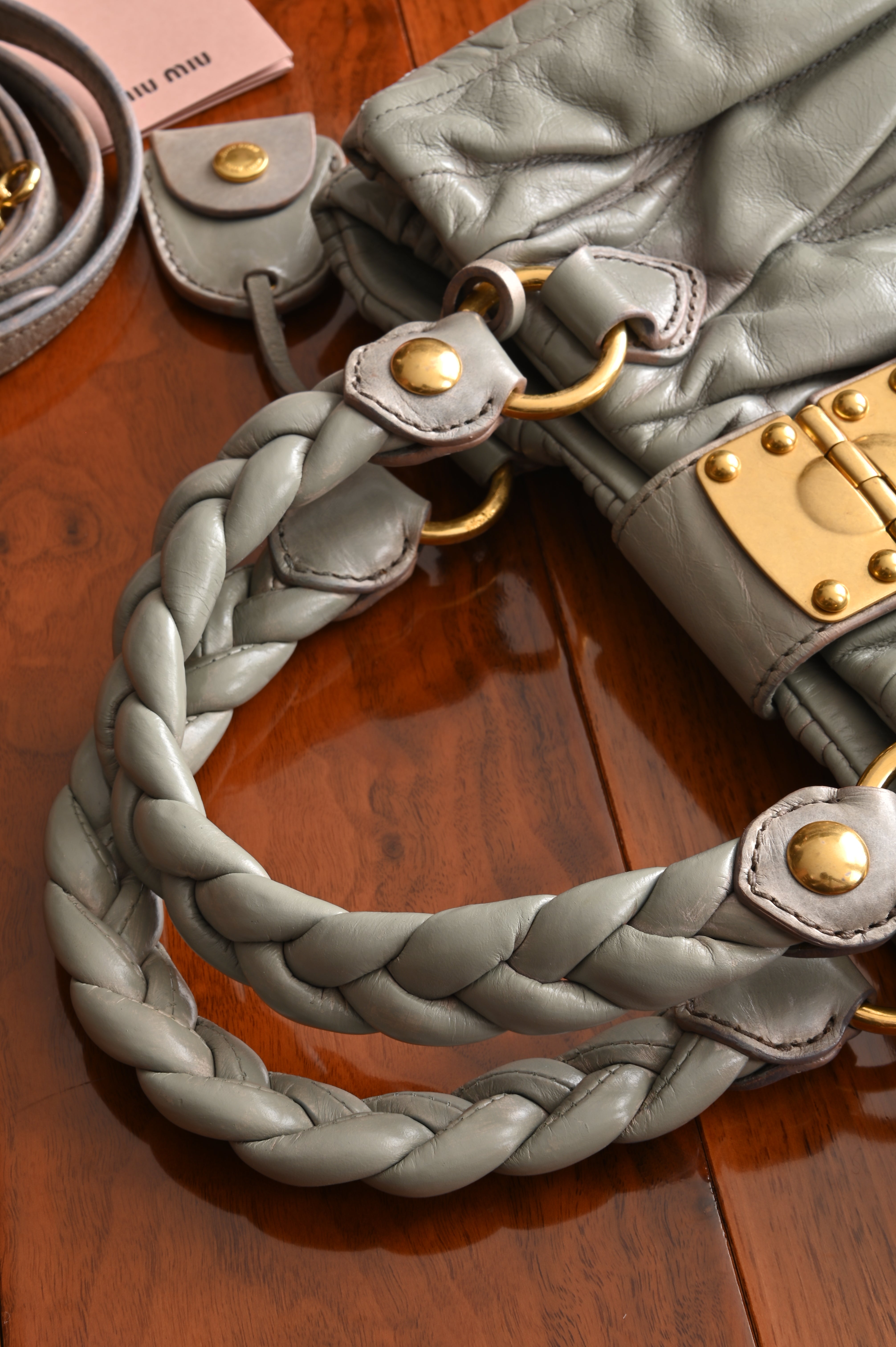 Miu Miu Grey Matelasse Coffer Shoulder Bag handle two