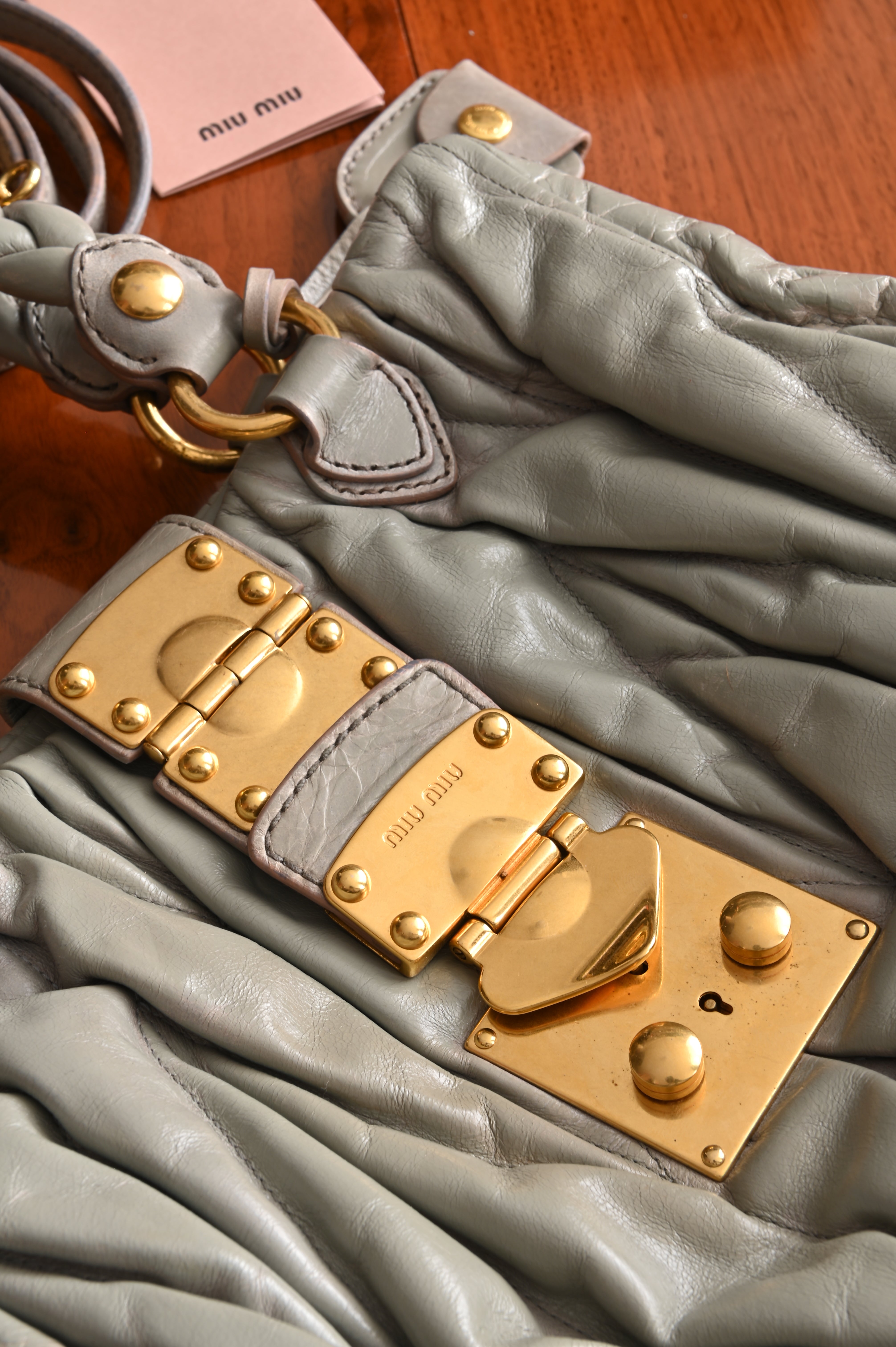 Miu Miu Grey Matelasse Coffer Shoulder Bag hardware