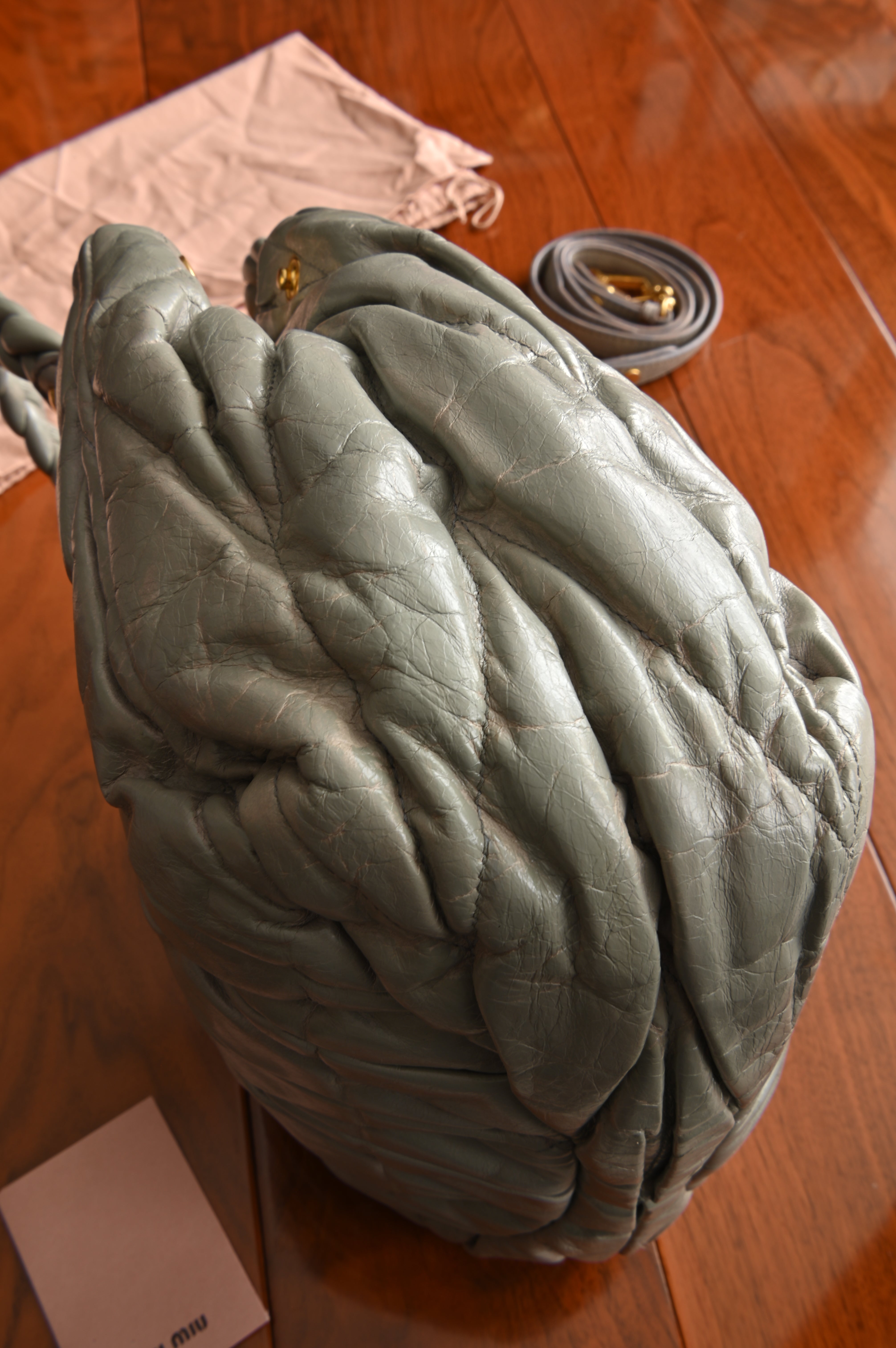 Miu Miu Grey Matelasse Coffer Shoulder Bag side