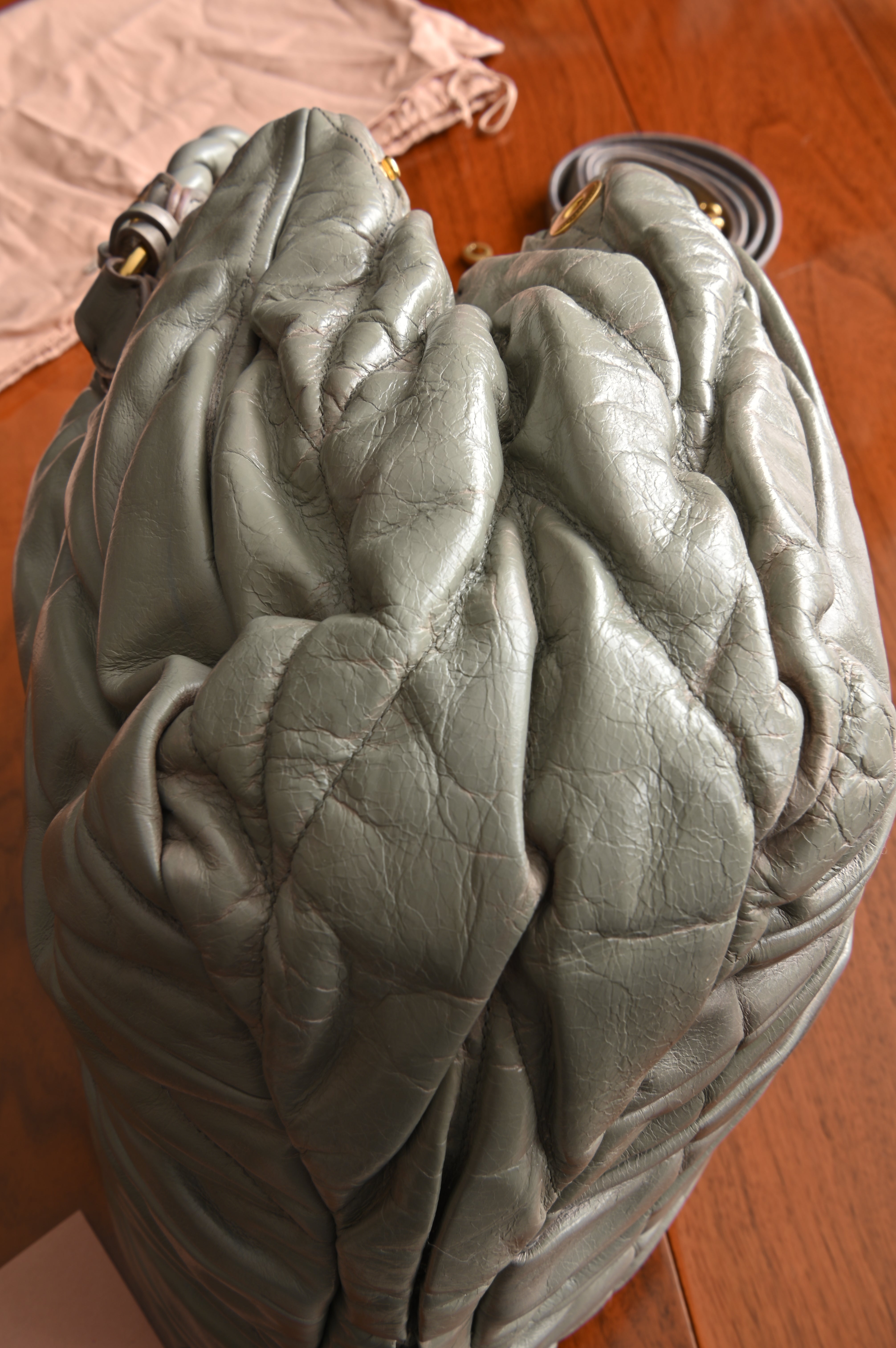 Miu Miu Grey Matelasse Coffer Shoulder Bag side two