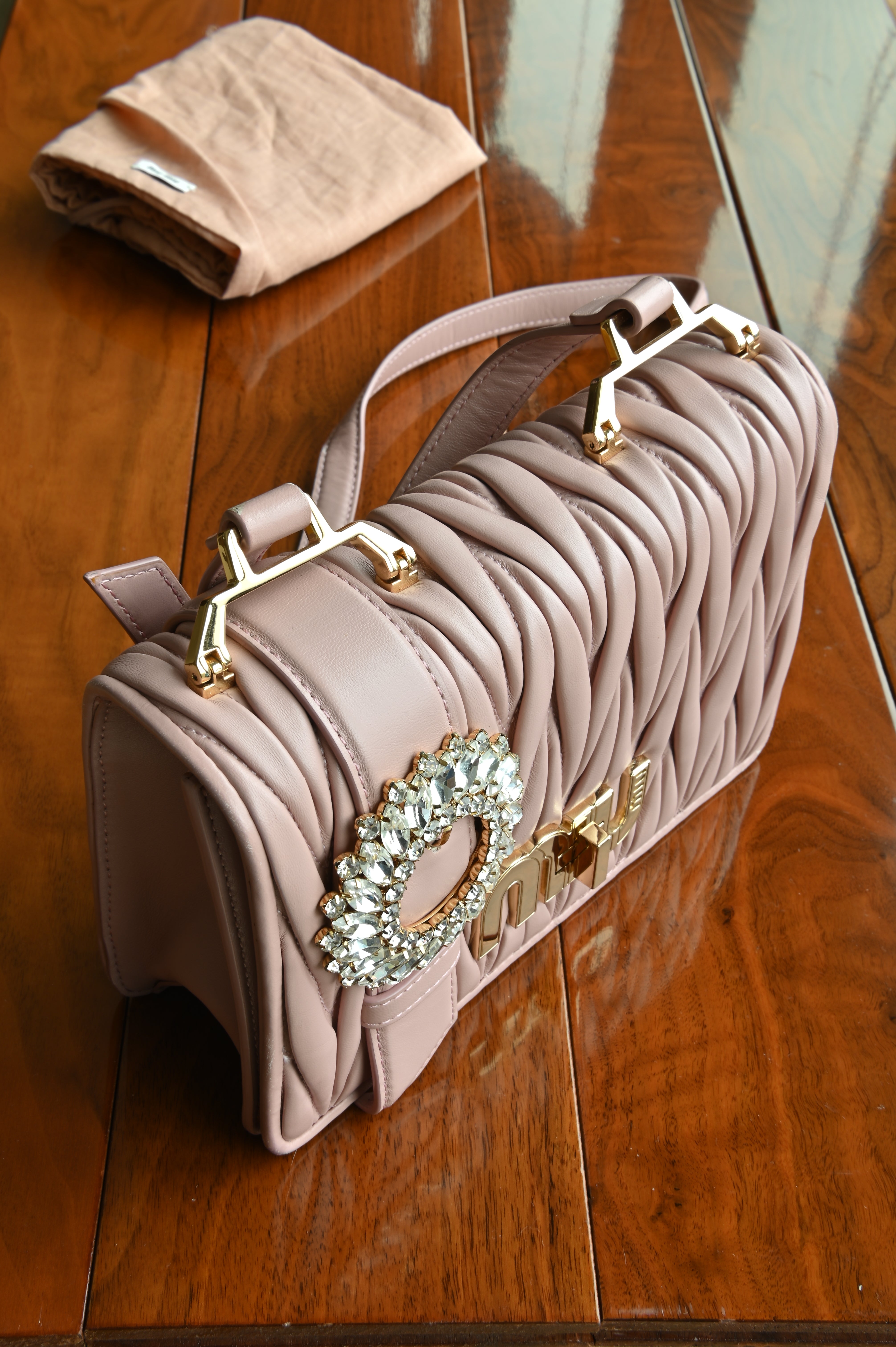 Miu Miu Pink Metalasse Crystal Bag front