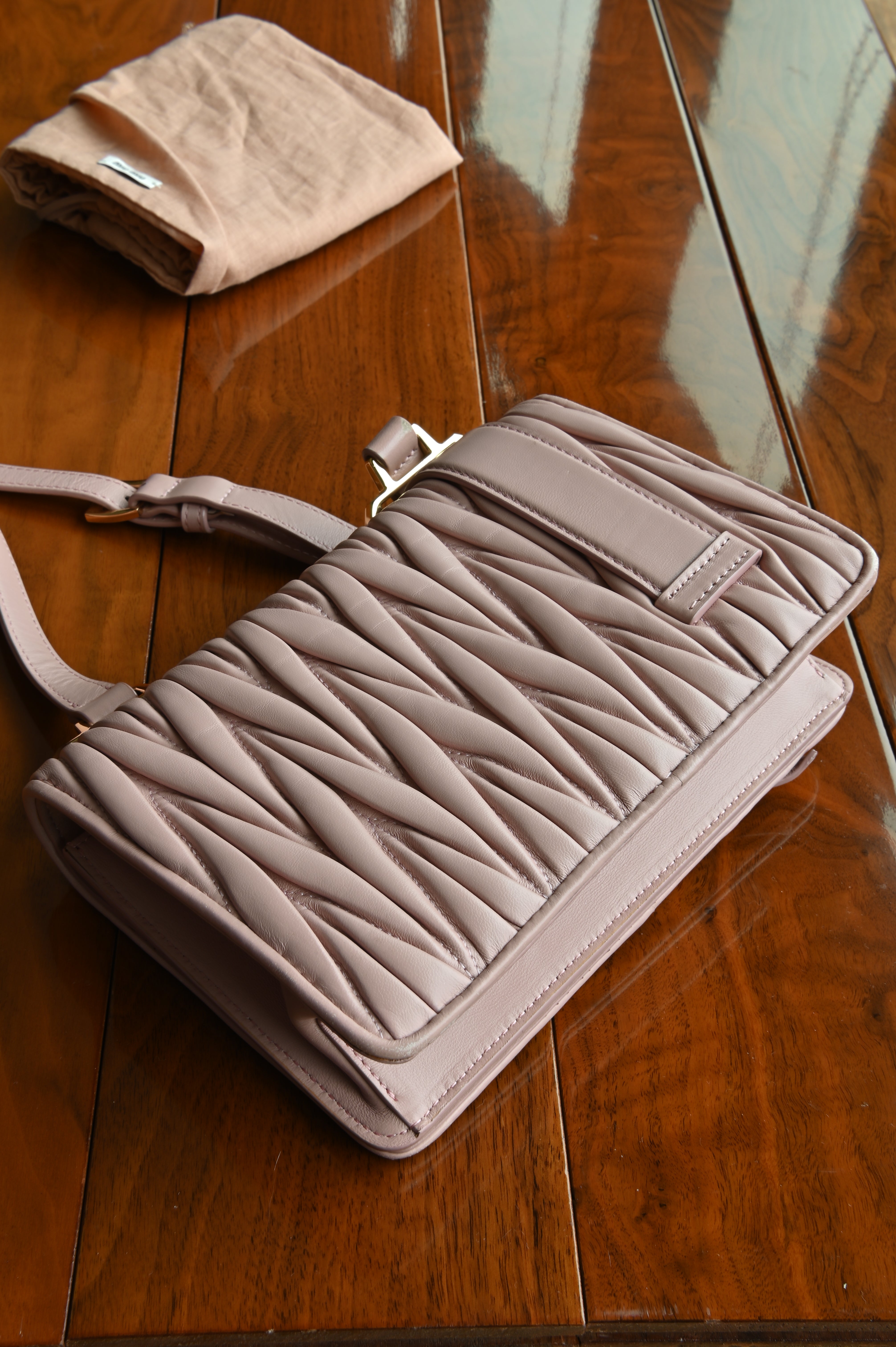 Miu Miu Pink Metalasse Crystal Bag back down