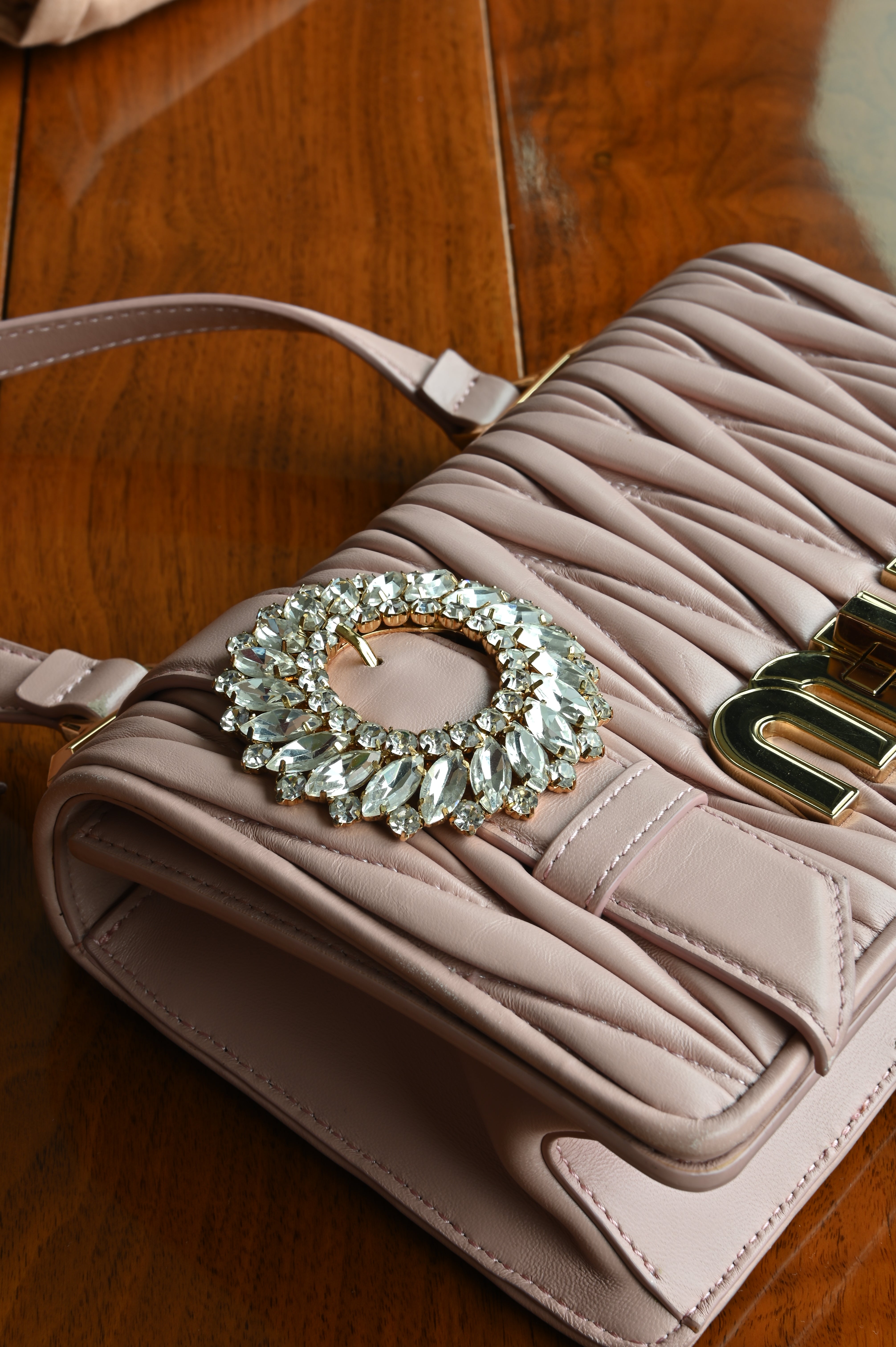 Miu Miu Pink Metalasse Crystal Bag crystal