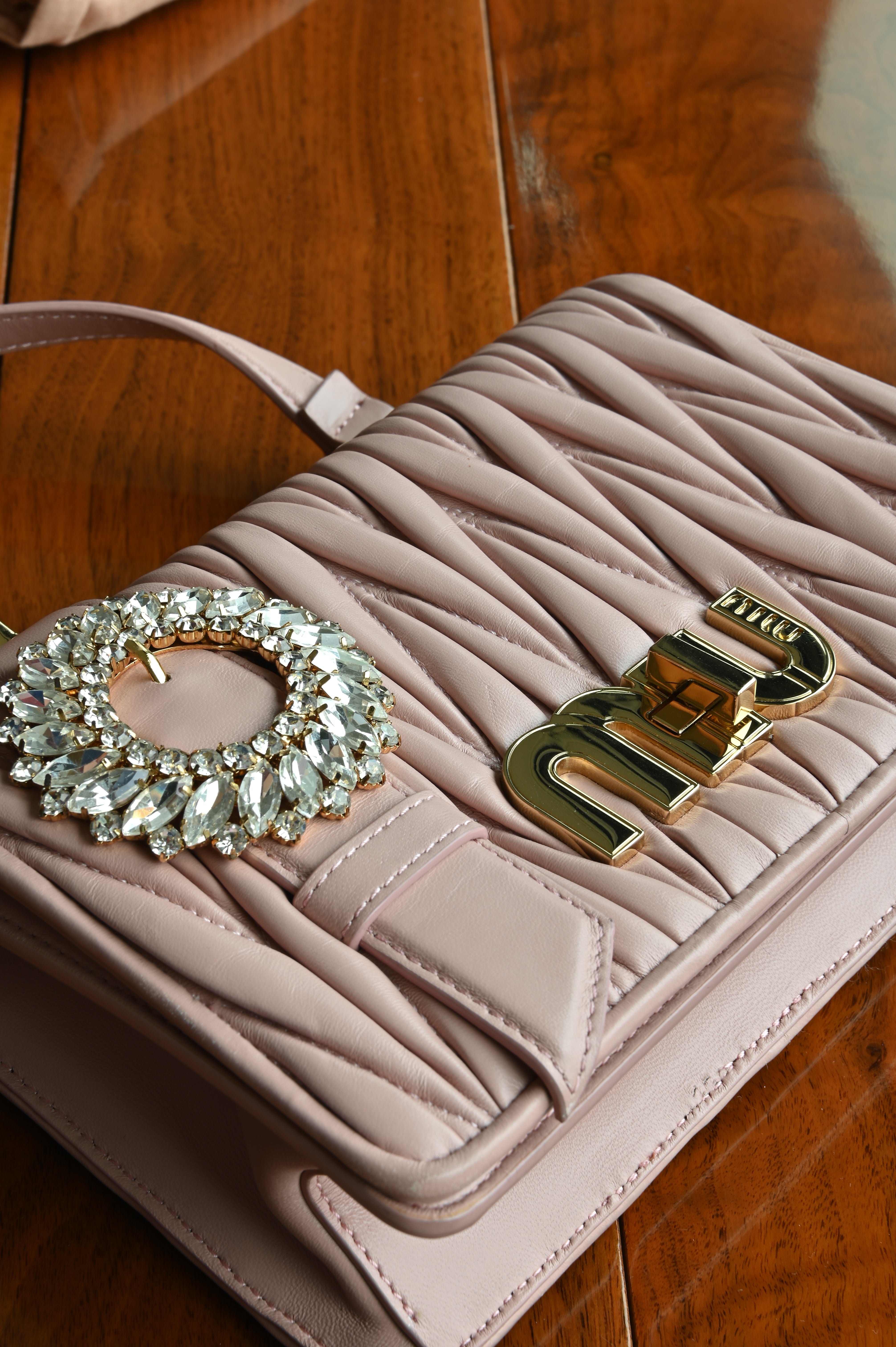 Miu Miu Pink Metalasse Crystal Bag detail
