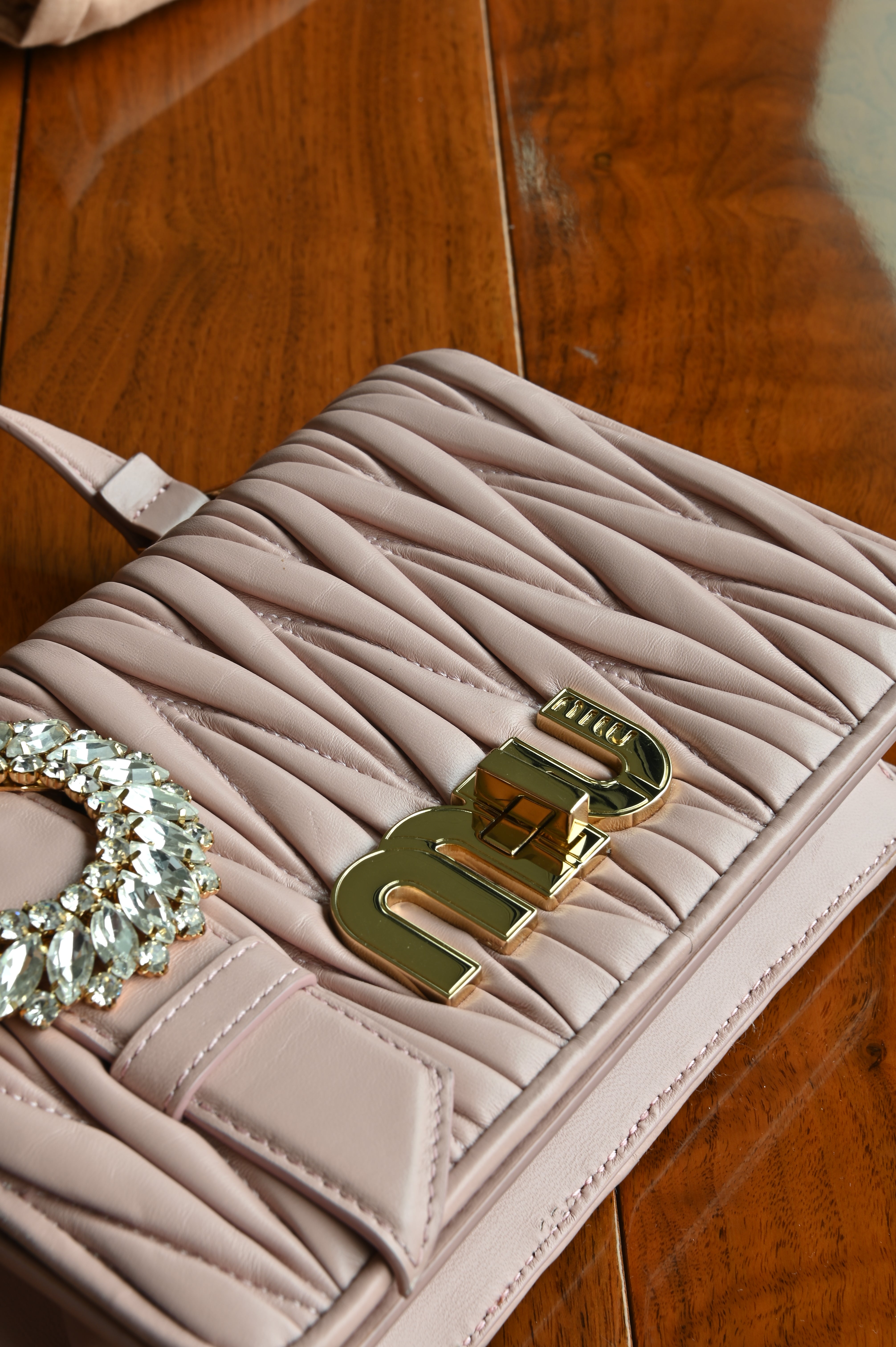 Miu Miu Pink Metalasse Crystal Bag detail 2