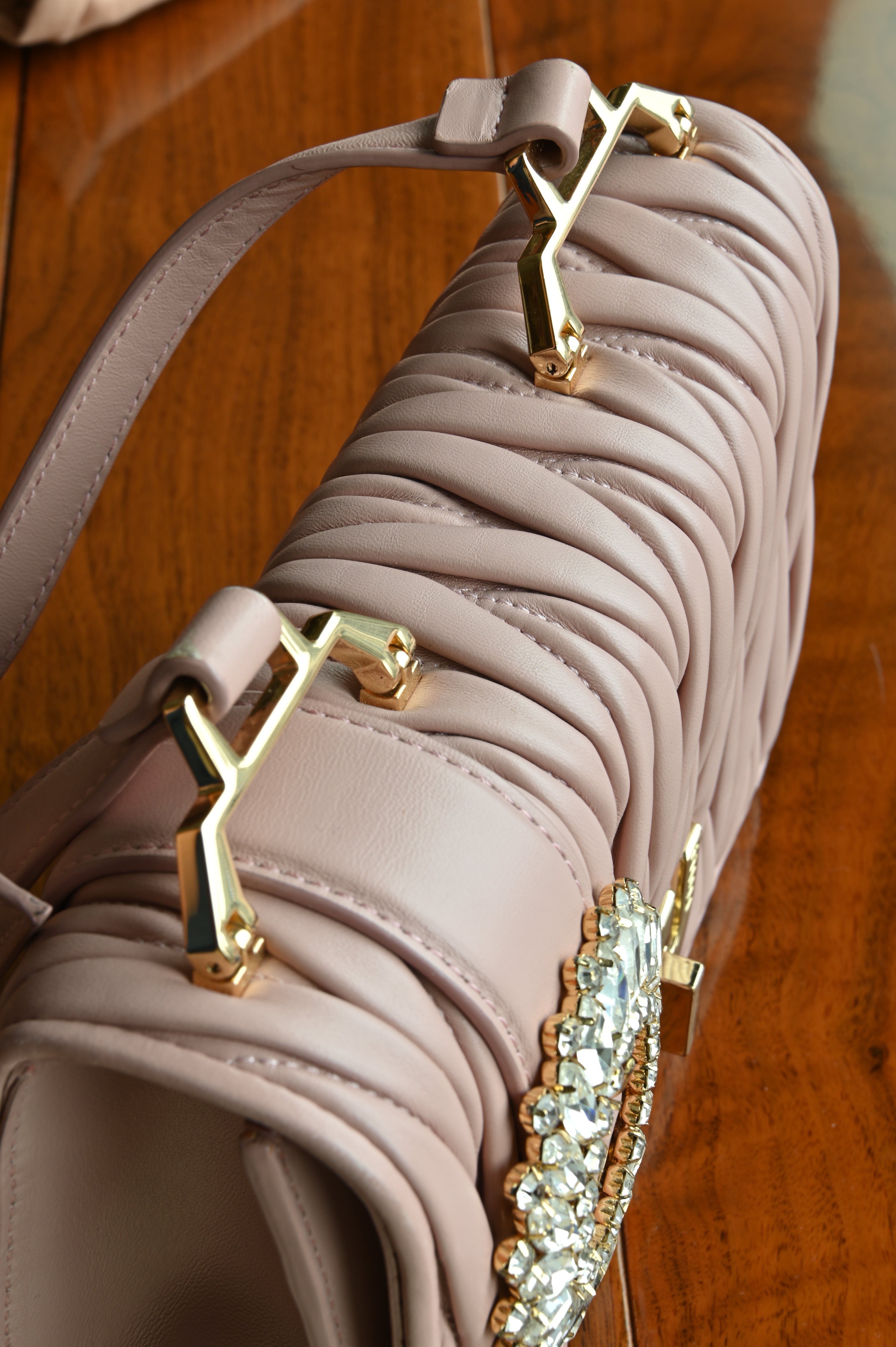 Miu Miu Pink Metalasse Crystal Bag top