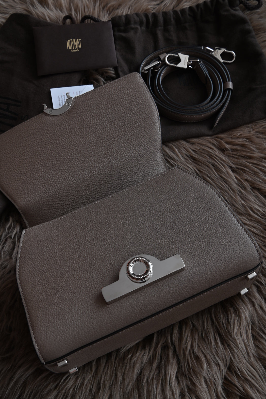 Moynat Rejane BB bag in Taupe open