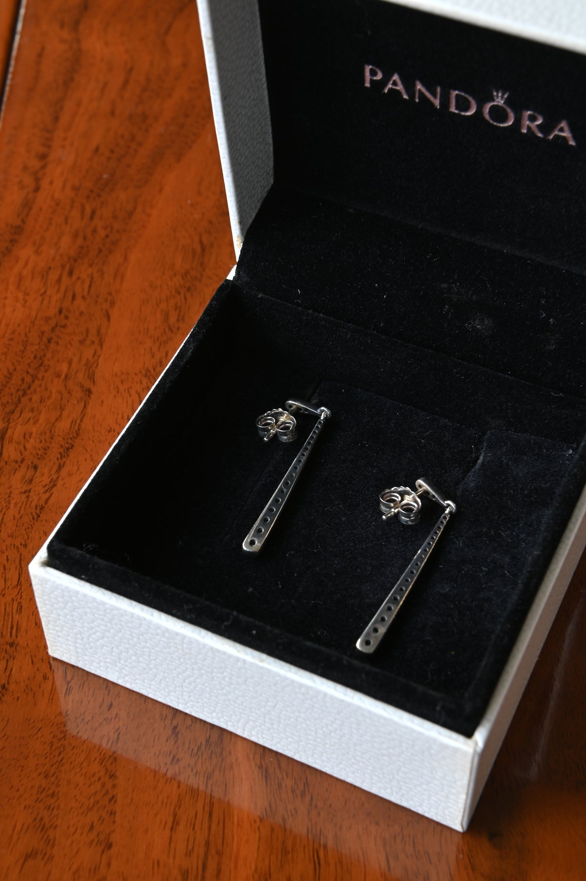 Pandora Silver Crystal Dangle Earrings back