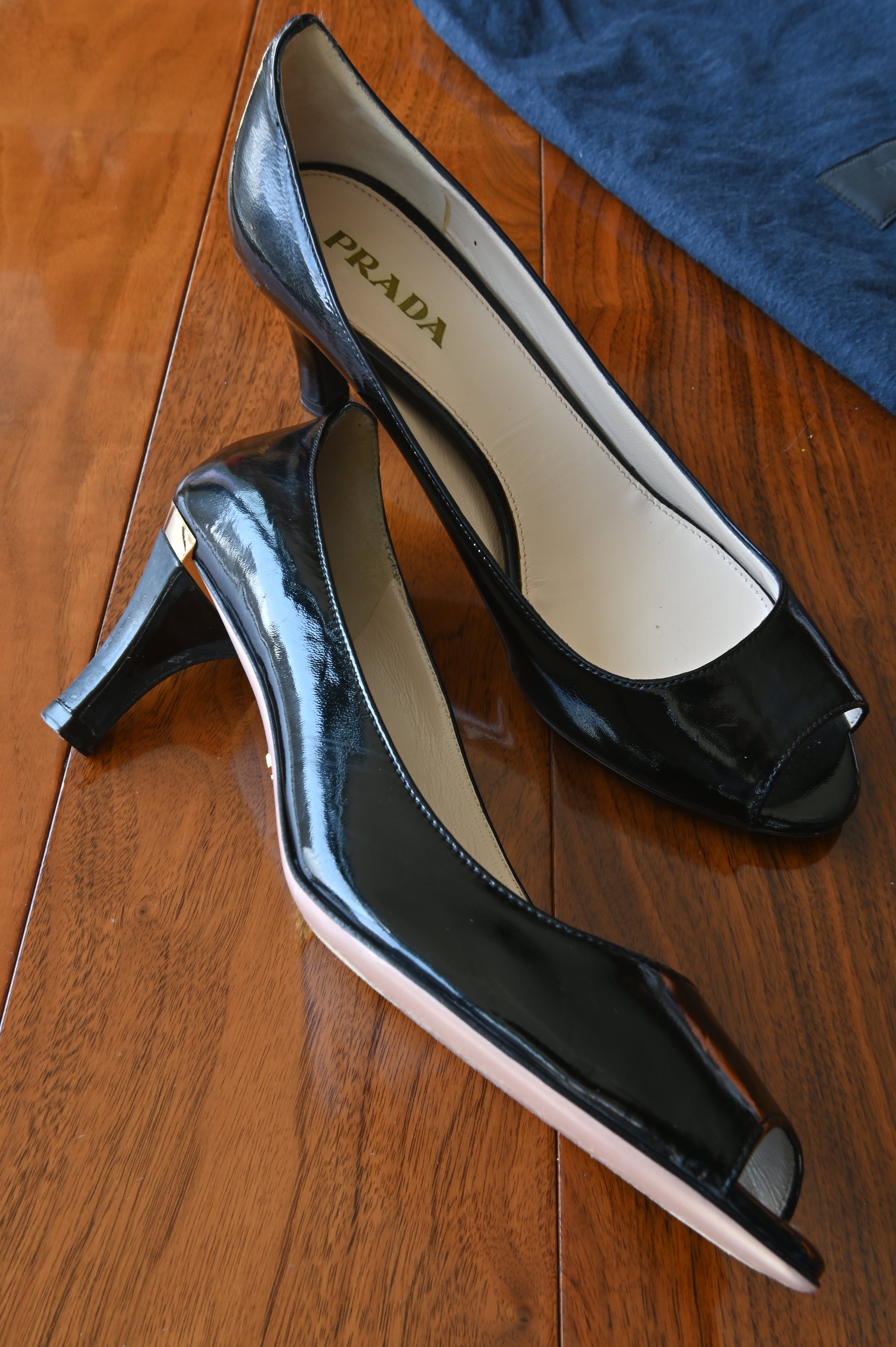 Prada Black Patent Heels left