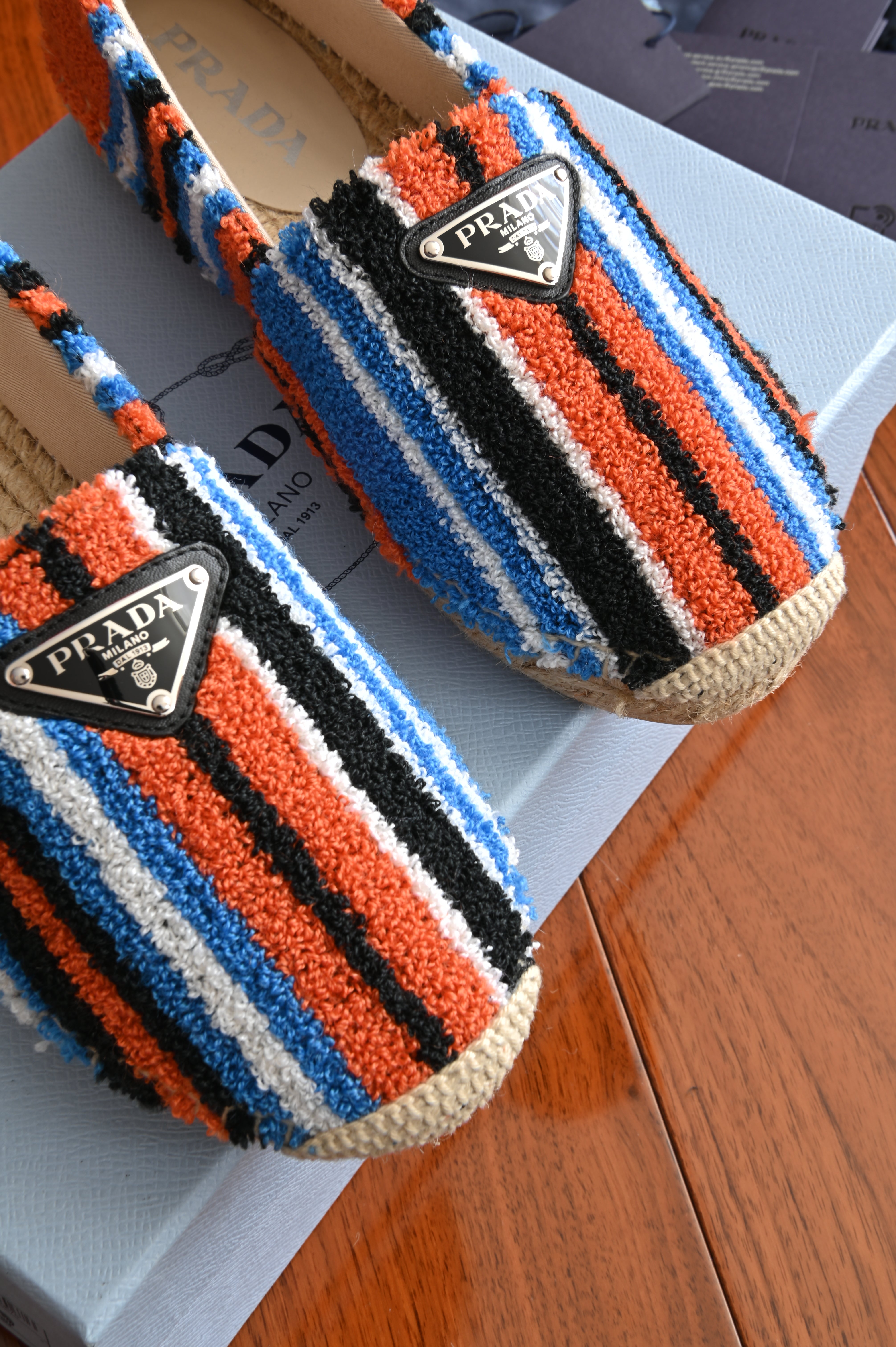 Prada Striped Terry Espadrille Loafers close