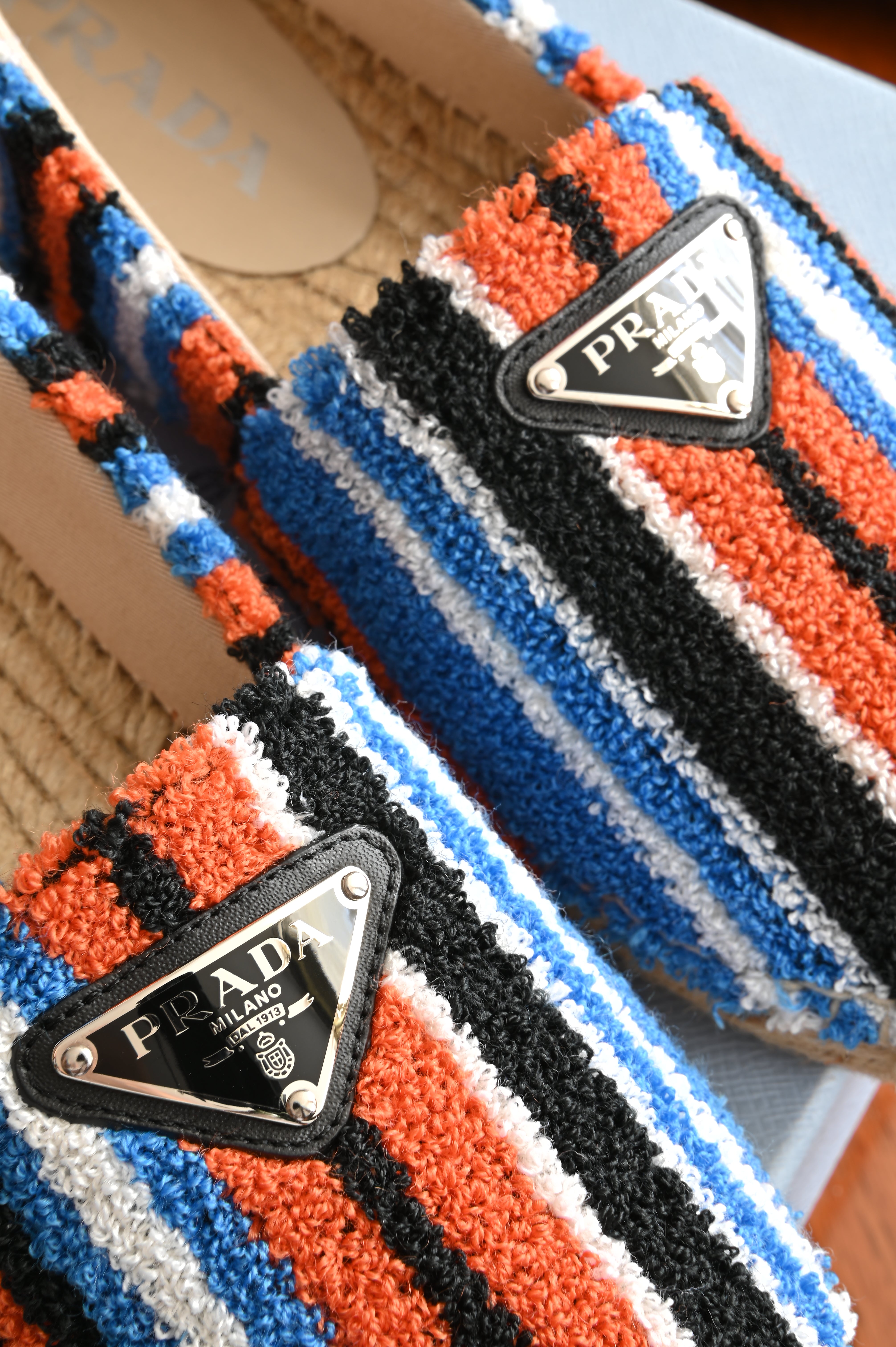 Prada Striped Terry Espadrille Loafers logo