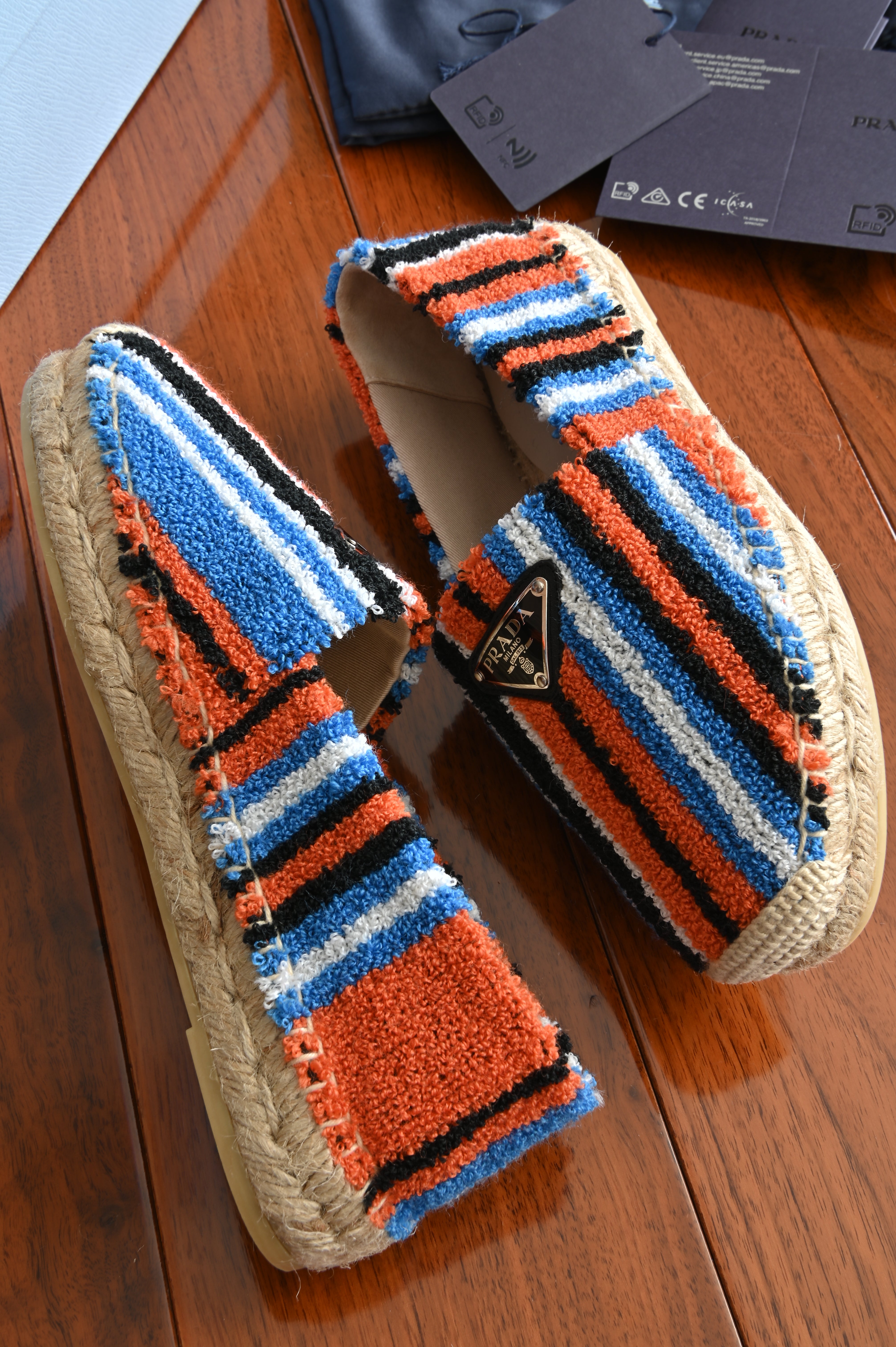 Prada Striped Terry Espadrille Loafers side two