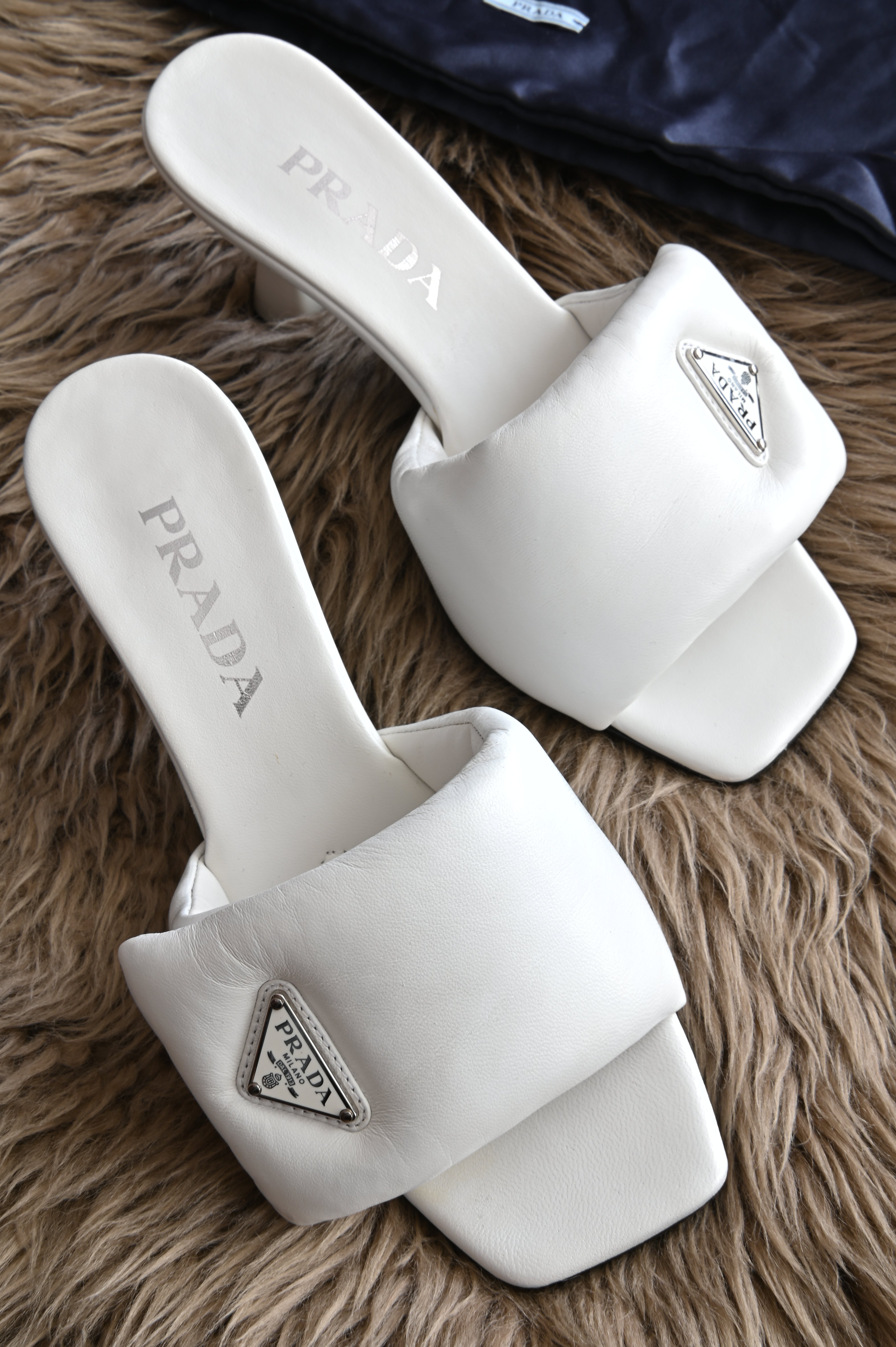 Prada White Padded Cushion Heels front
