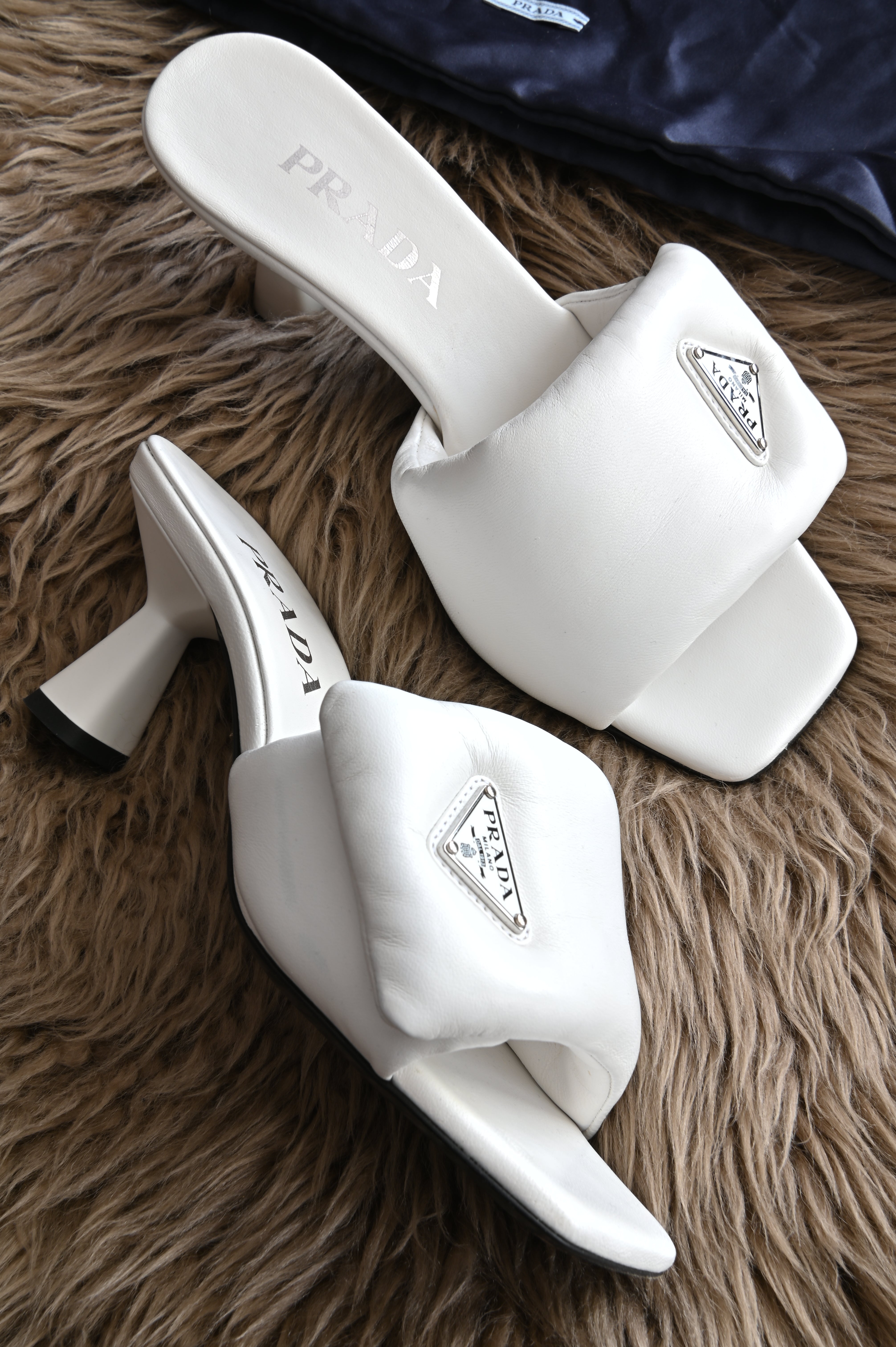 Prada White Padded Cushion Heels right side