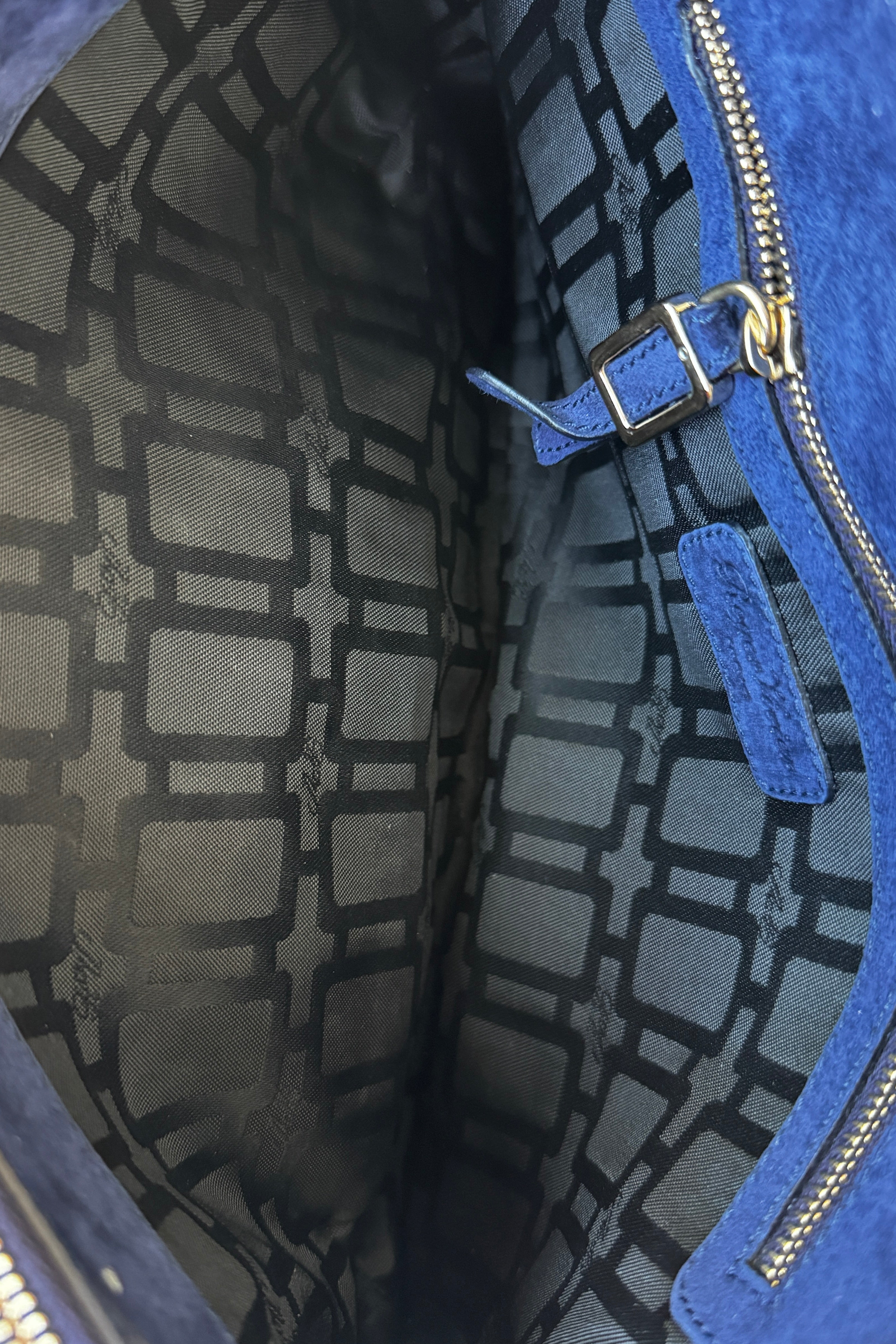 Roger Vivier Blue Suede Gold Buckle Shoulder Bag inner two