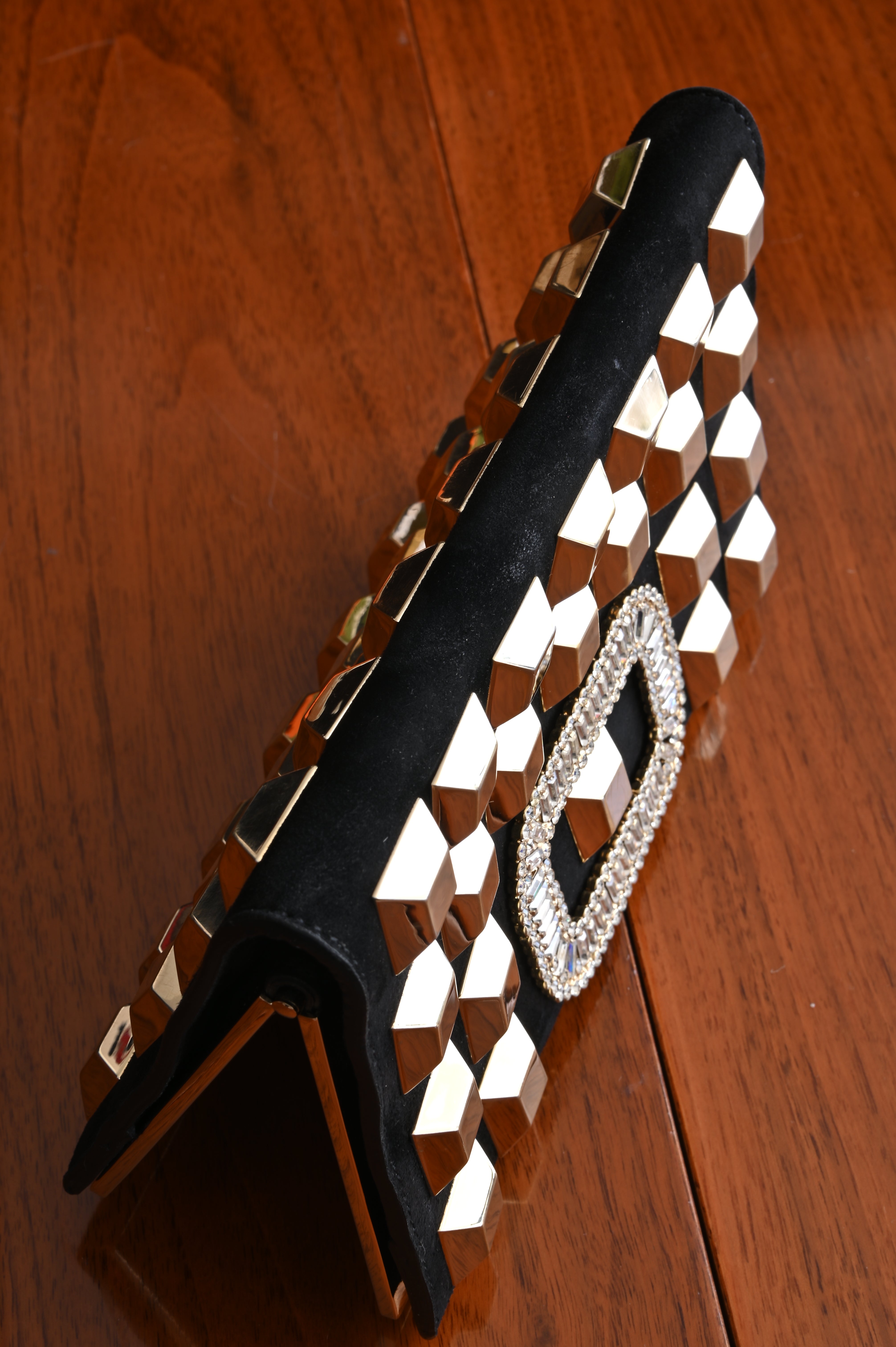 Roger Vivier Clutch with Gold studs and Crystal Embellished Buckle