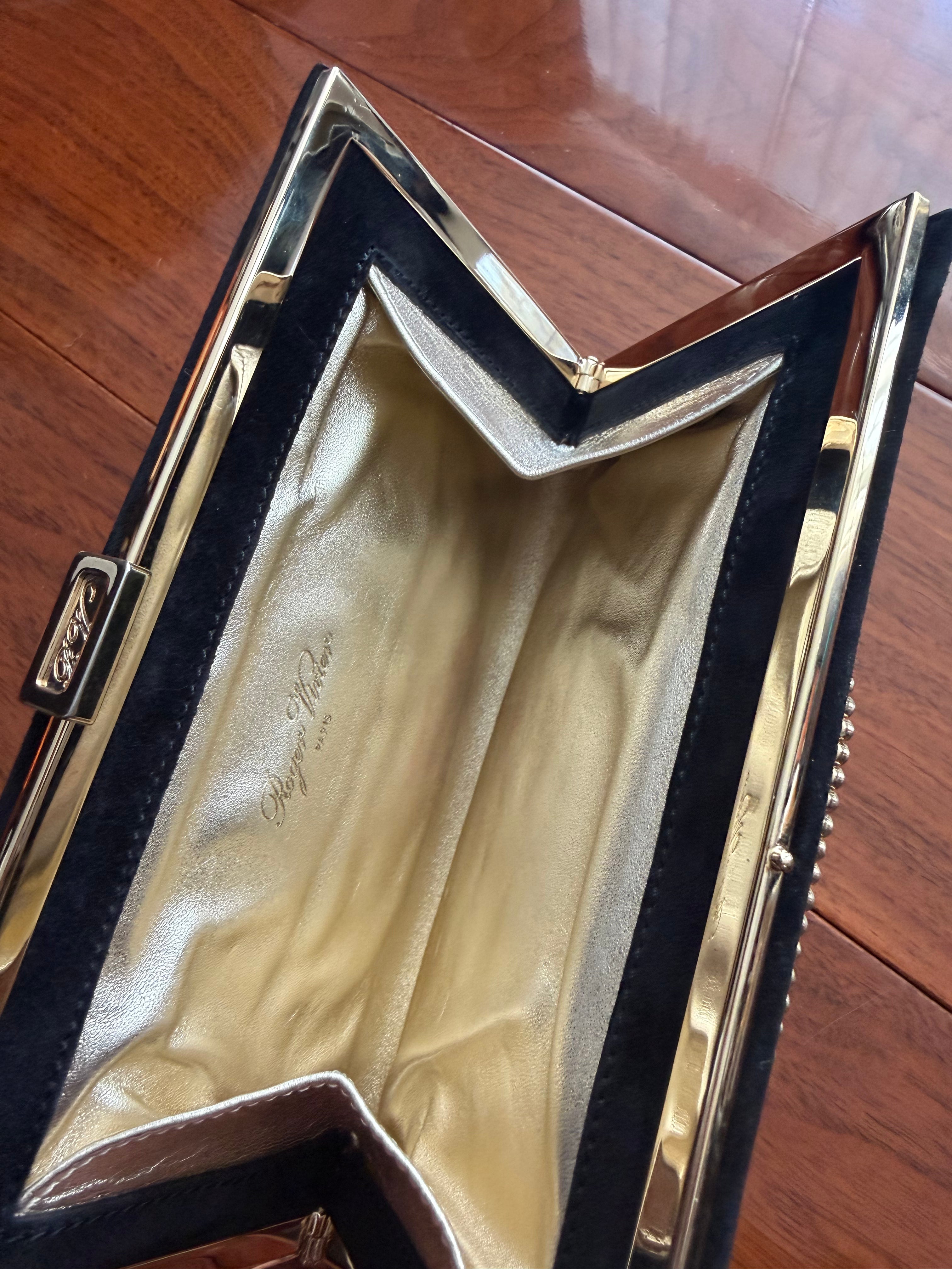 Roger Vivier Clutch with Gold studs and Crystal Embellished Buckle